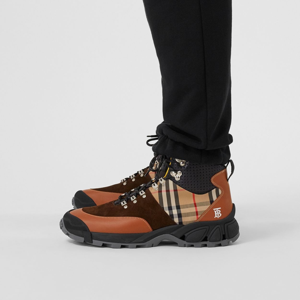 Leather, Vintage Check Cotton and Suede Tor Boots - 4