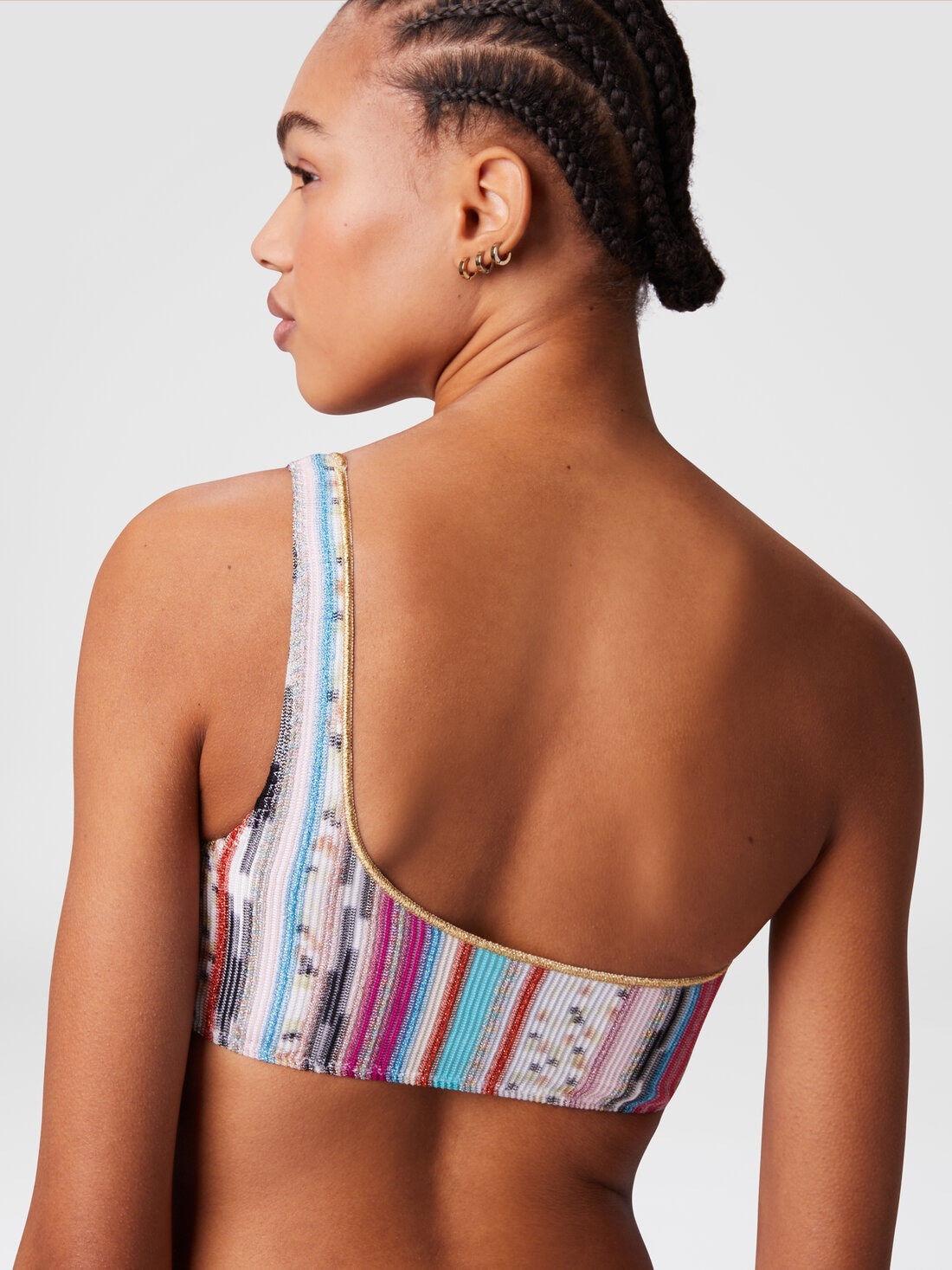 One-shoulder bikini in lamé slub viscose - 5