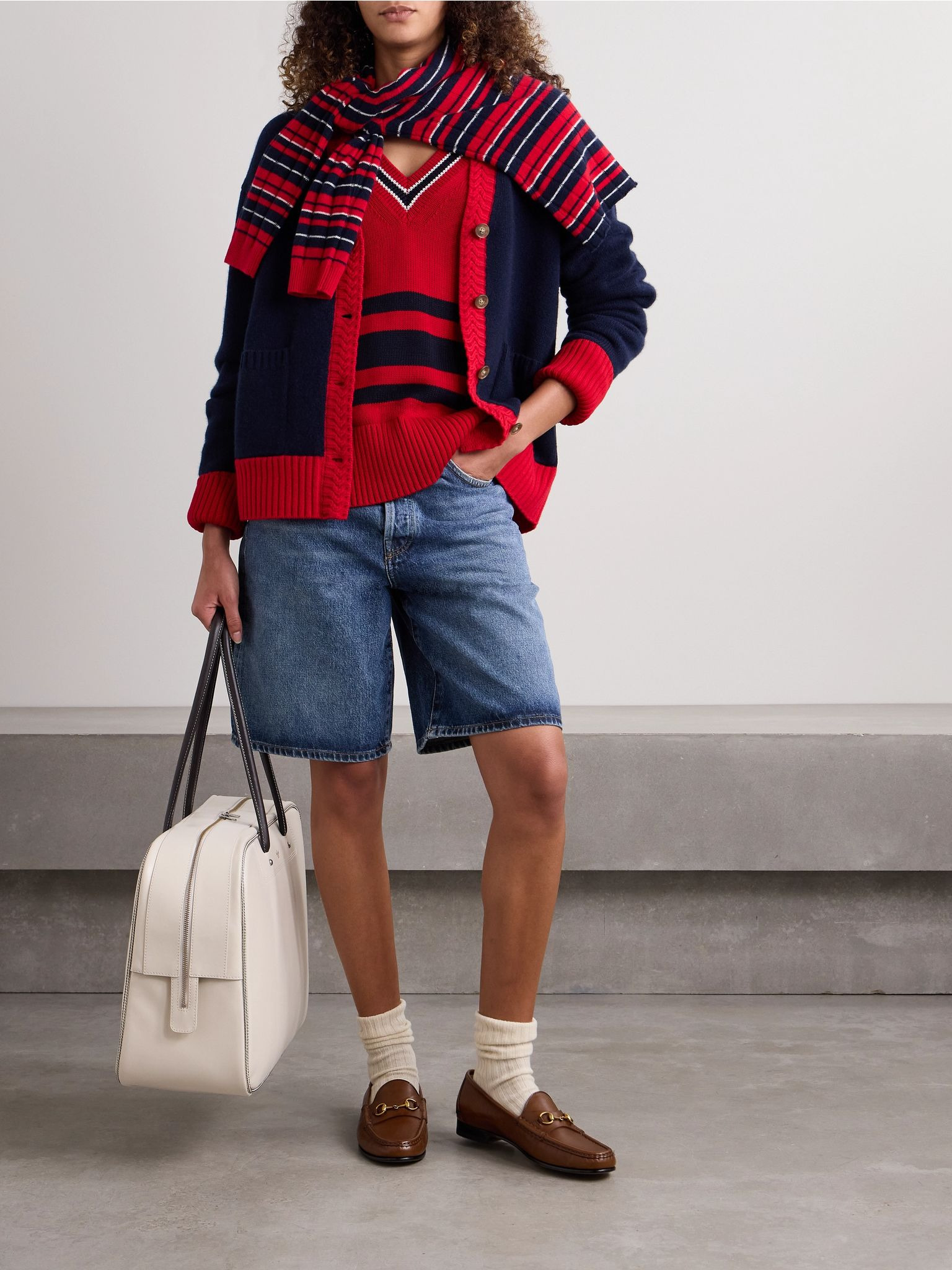 Striped knitted cotton sweater Red - 2