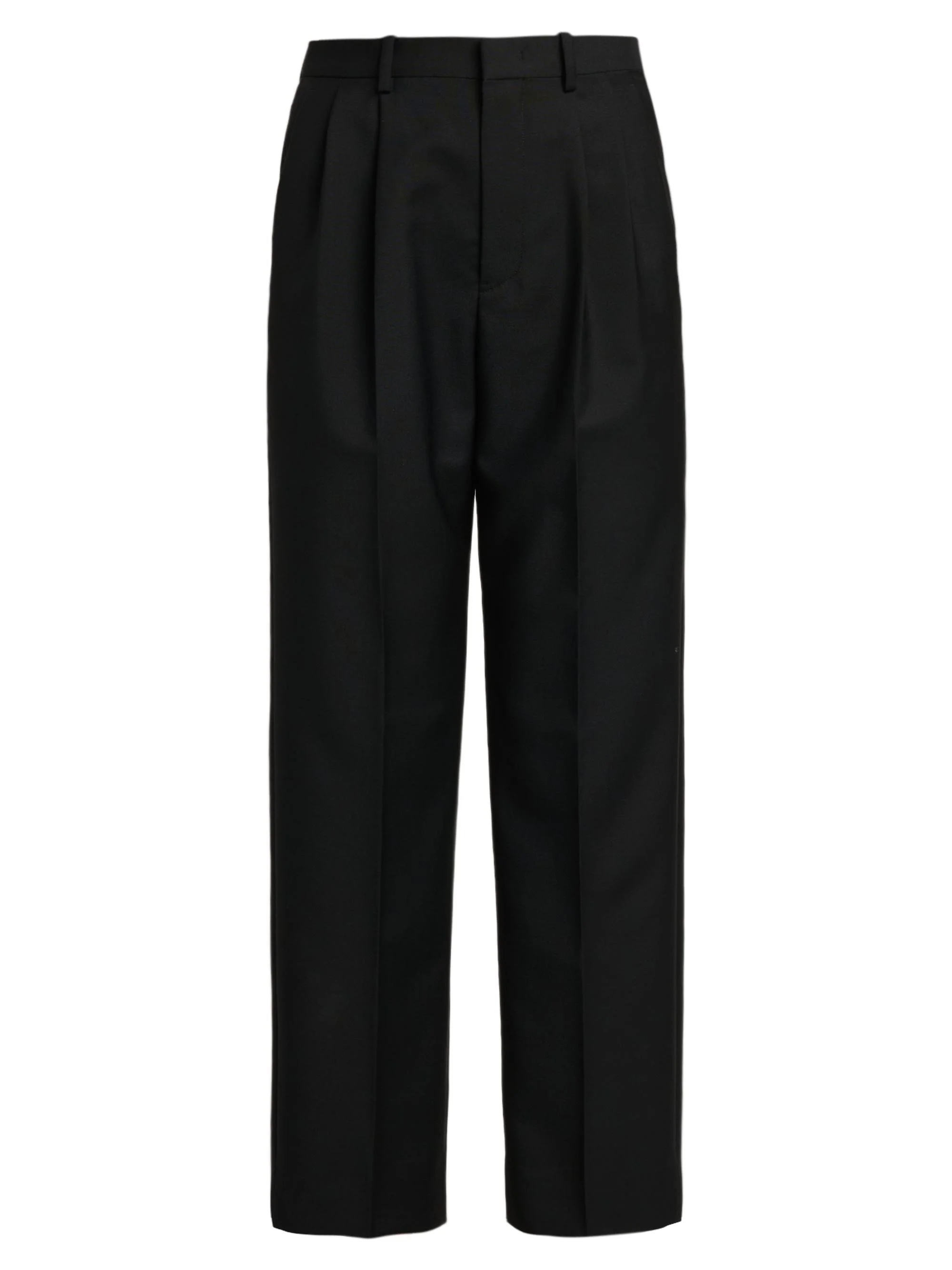 Women's Wool-Mohair Canvas Pleated Trousers - Black - 1