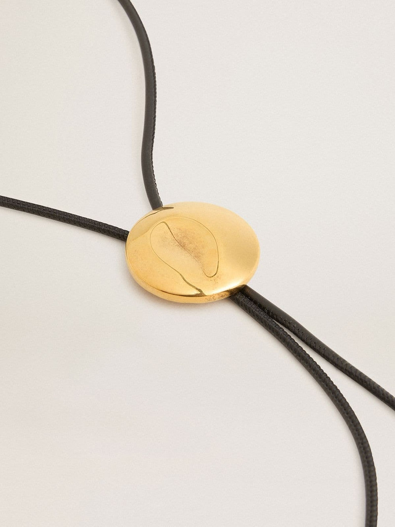 Golden Goose Black leather necklace with gold circular detail outlook