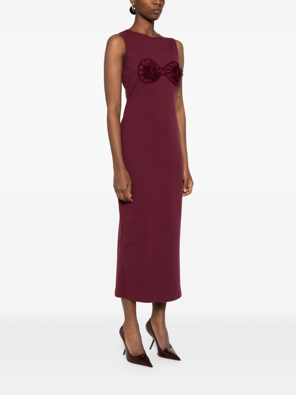 flower-appliqué midi dress - 3