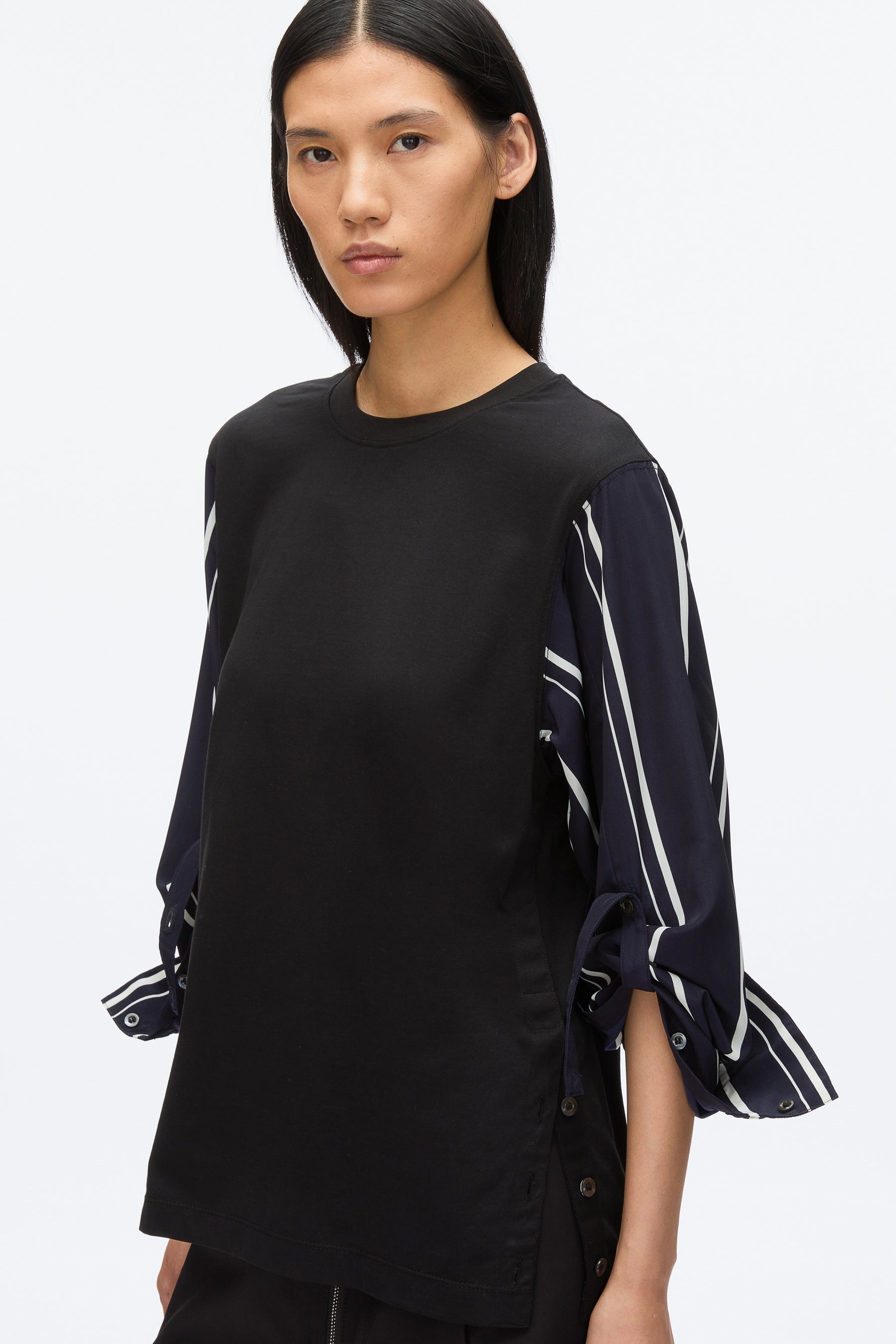 Long Sleeve Tee with Stripe Shirting Sleeves - 6