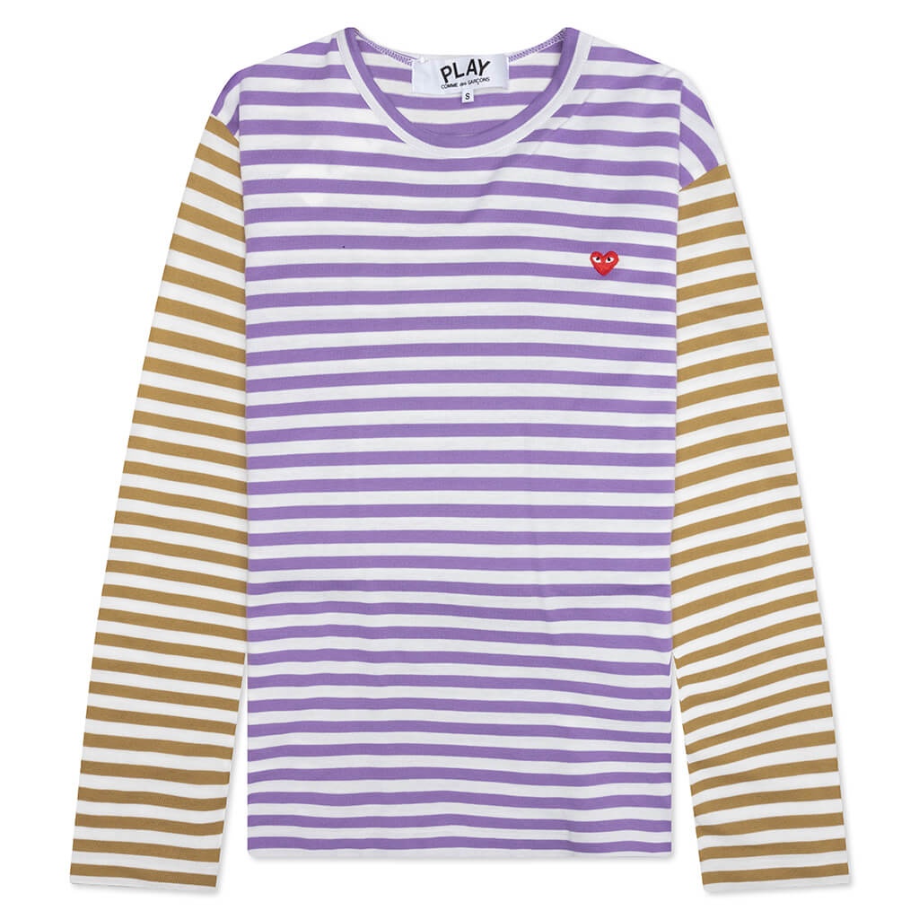 BI-COLOR STRIPE T-SHIRT - PURPLE/OLIVE - 1