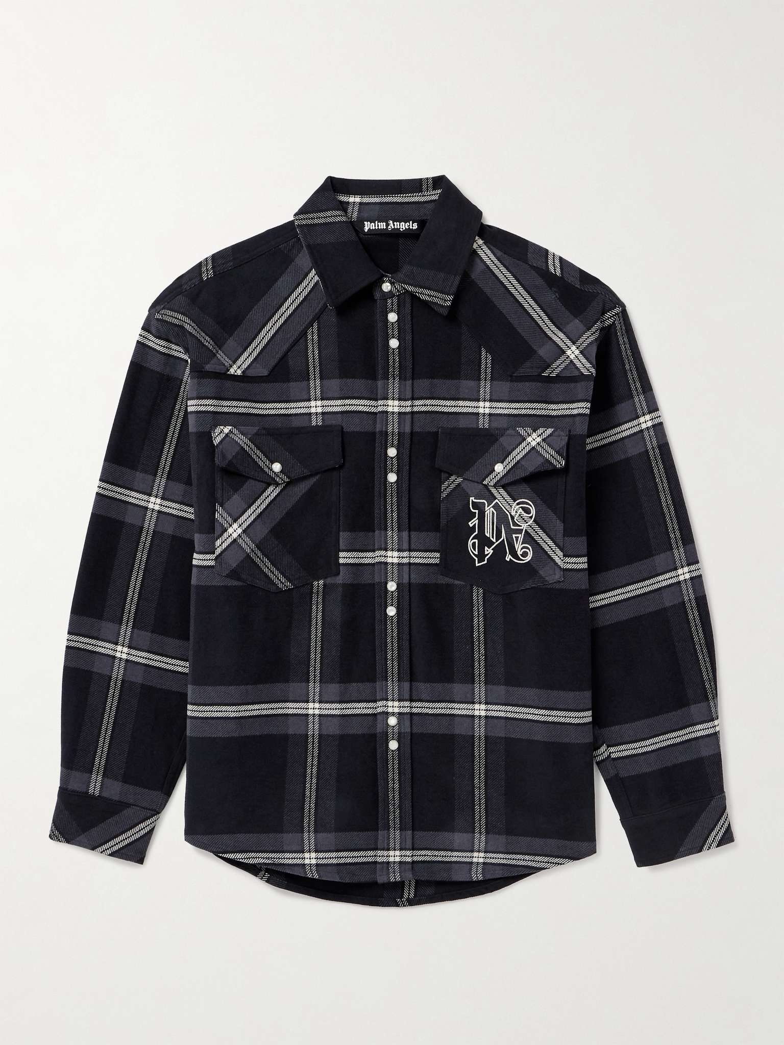 Logo-Embroidered Checked Cotton-Flannel Overshirt - 1