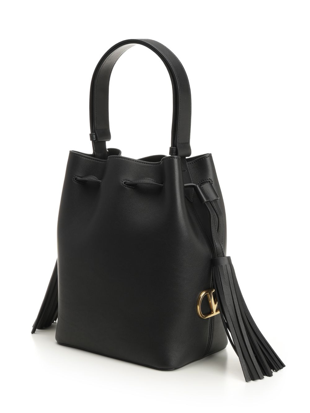 Drawstring Bag | So Seau | Vitello V./A.Brass Logo Handbags Black - 4