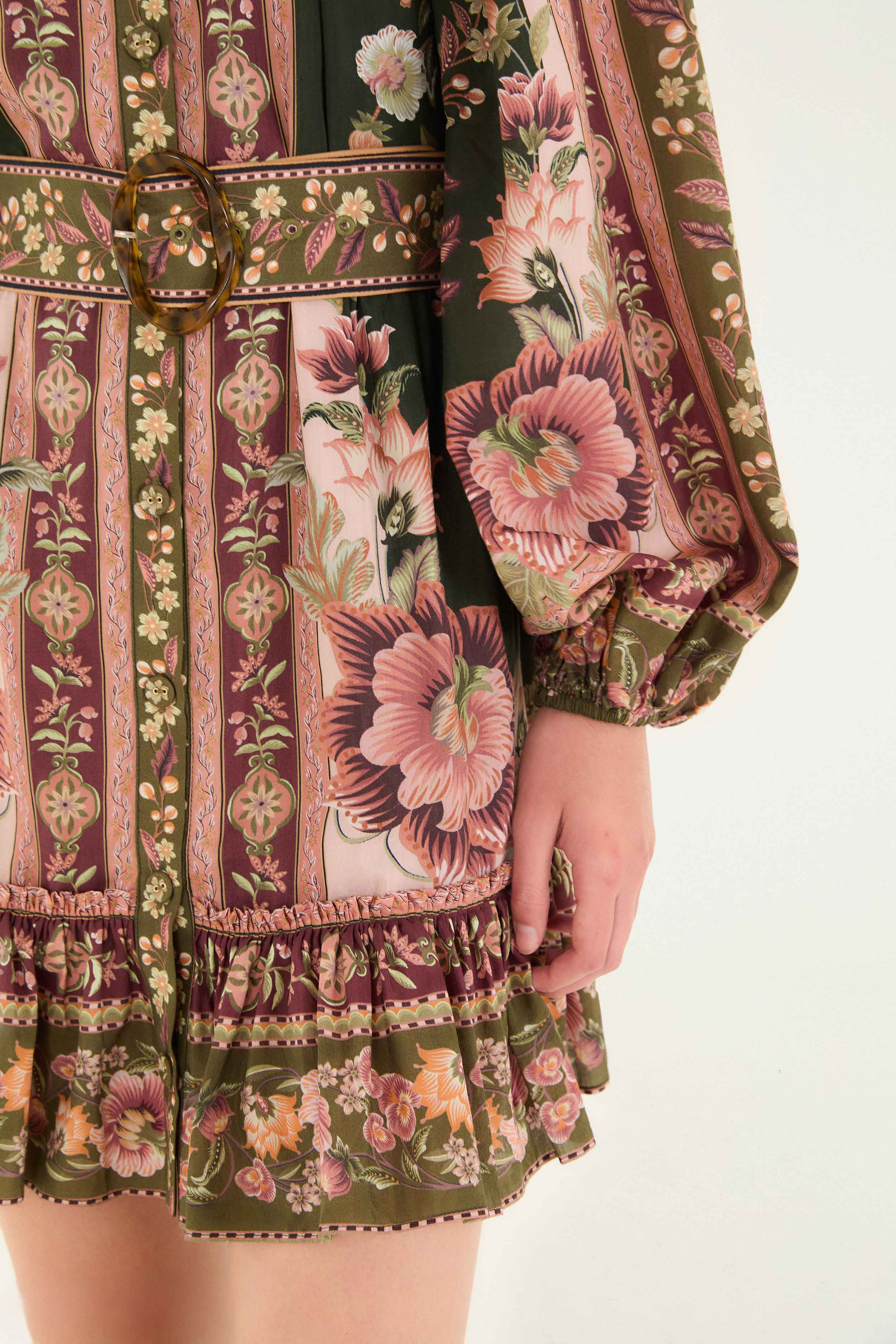 Green Flowering Garden Tree Mini Dress - 4
