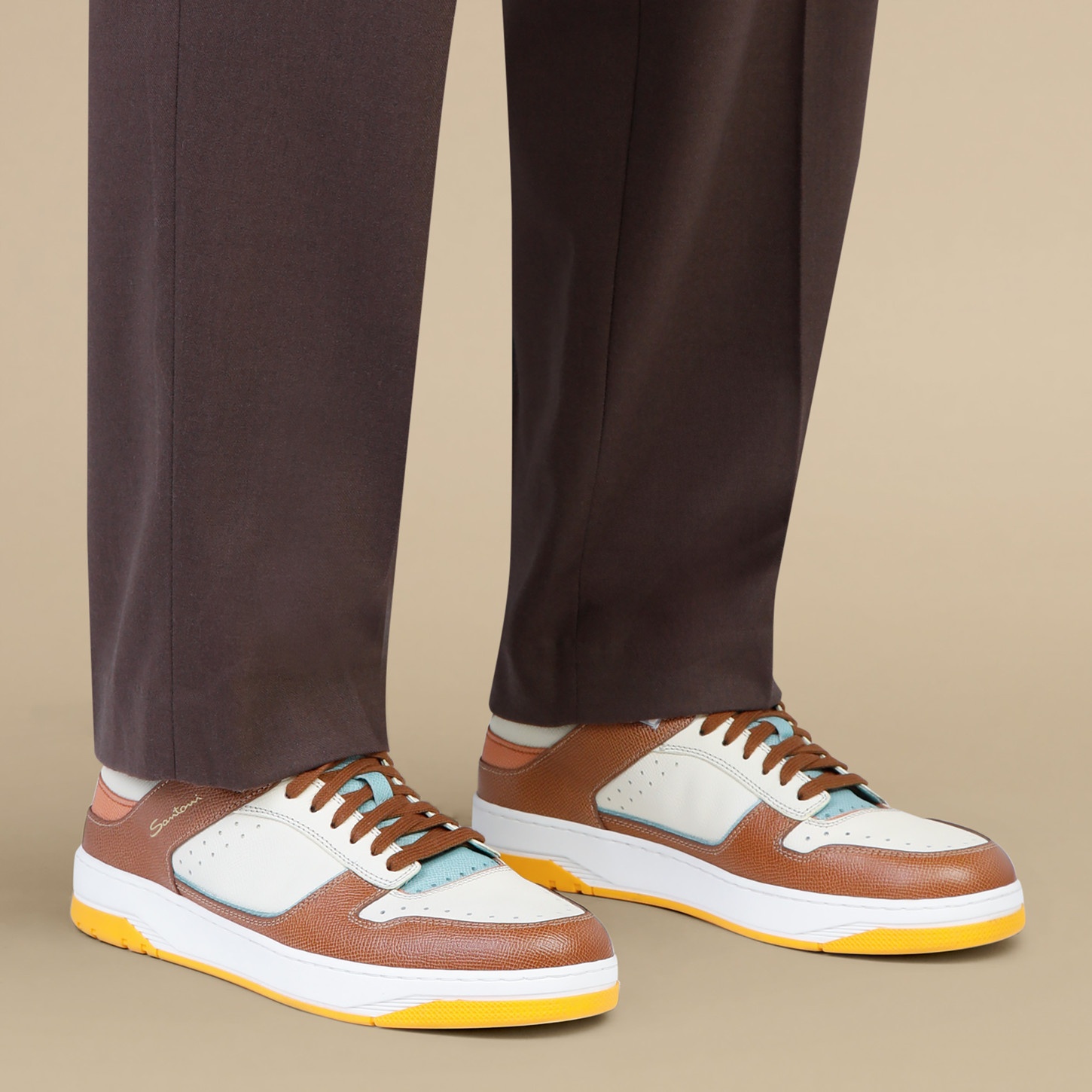 Men's white, brown and light brown Saffiano leather Sneak-Air sneaker - 2