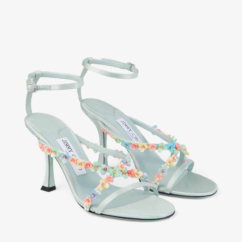 Blanche 90 Light Verde Satin Sandal with Daisy Embroidery 2