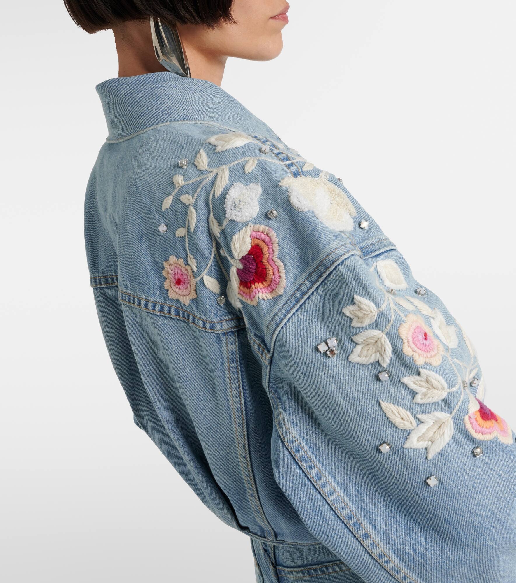 Lena embroidered cropped denim jacket - 5