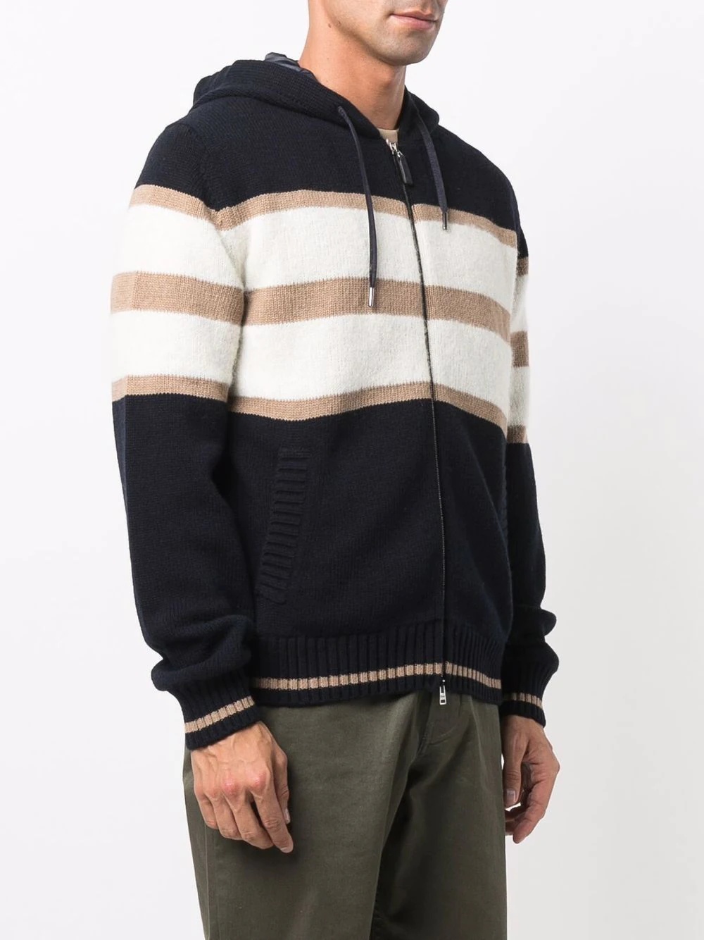 horizontal-stripe pattern hooded jacket - 3