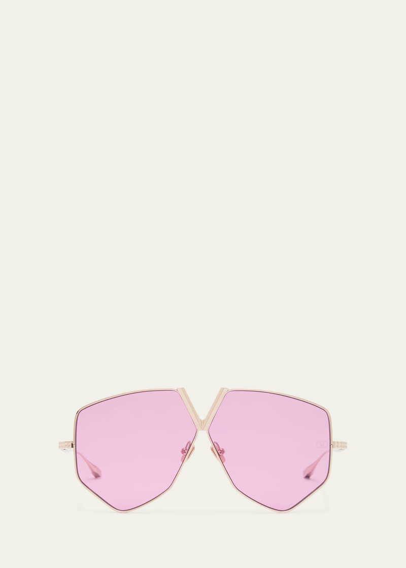 V-Hexagon Metal Alloy Aviator Sunglasses - 1