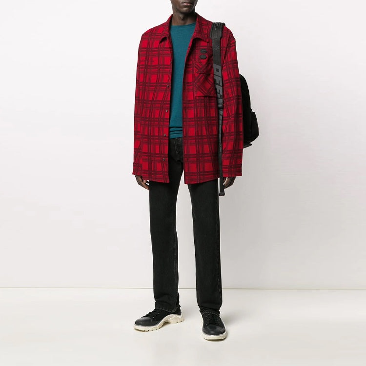 Off-White SS20 Back Arrows Sketch Mens Plaid Shirts Red Black OMGA098S20H480202000 - 2