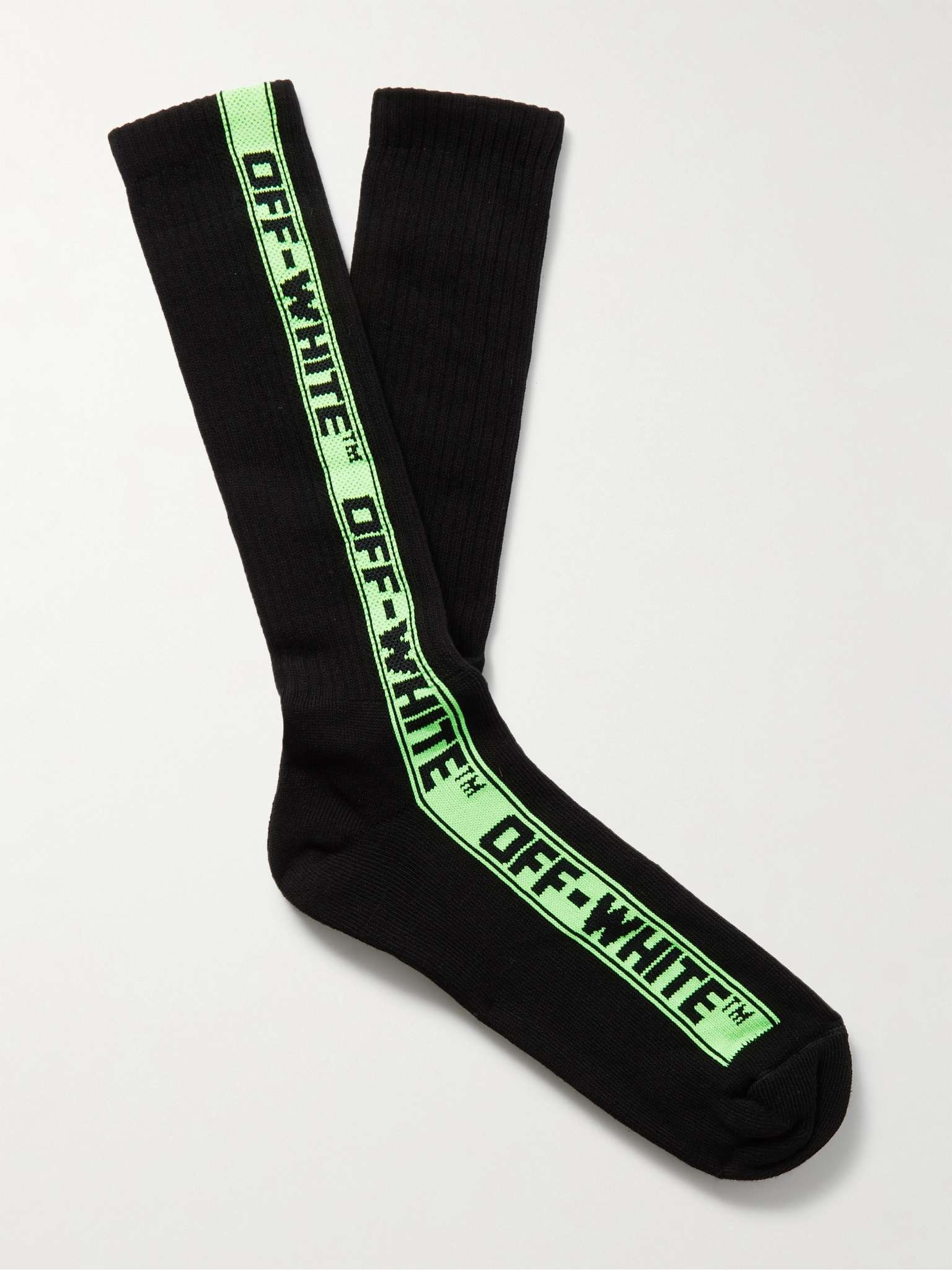 Logo-Jacquard Ribbed Cotton-Blend Socks - 1