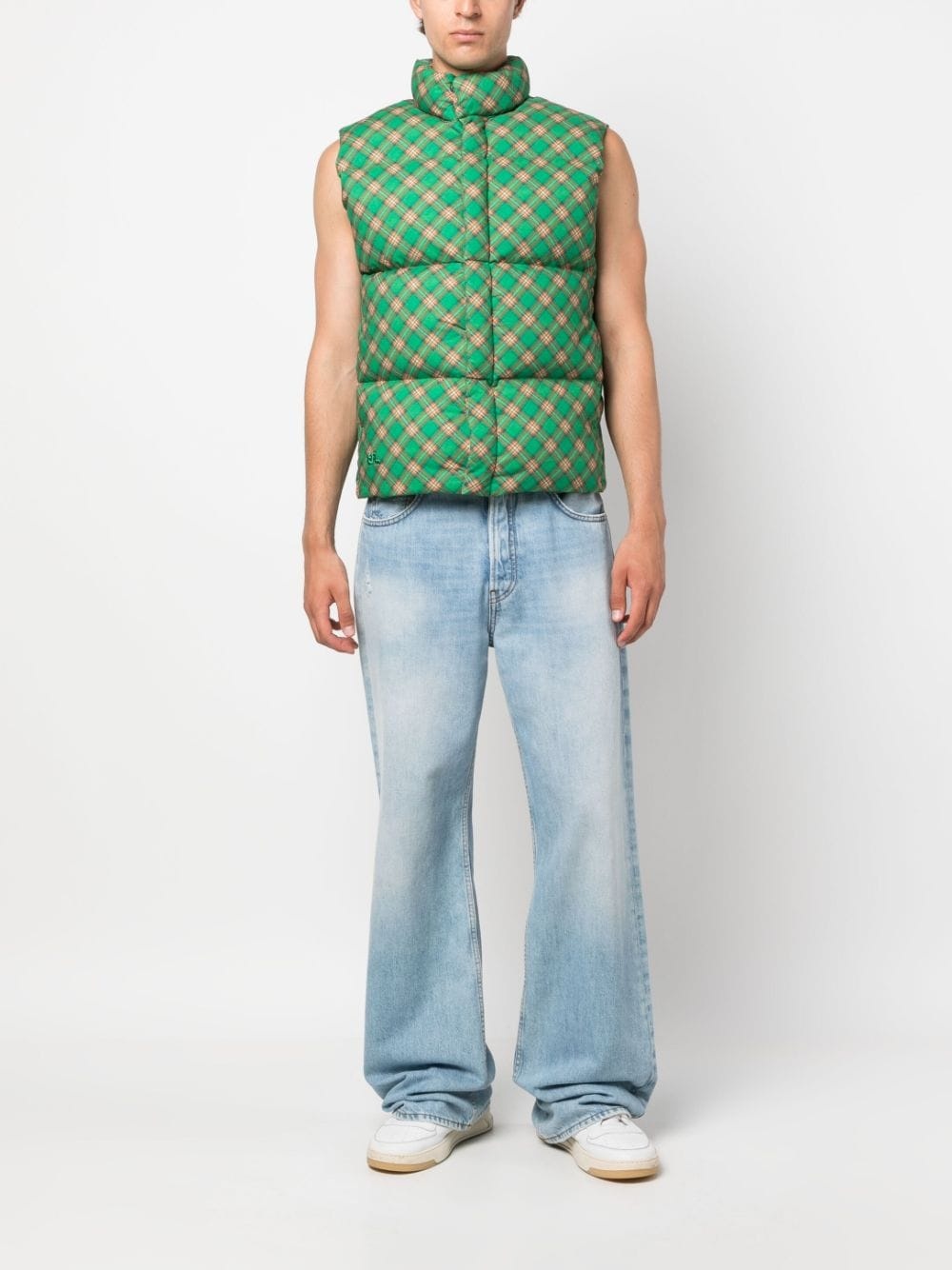 checked quilted down gilet - 3