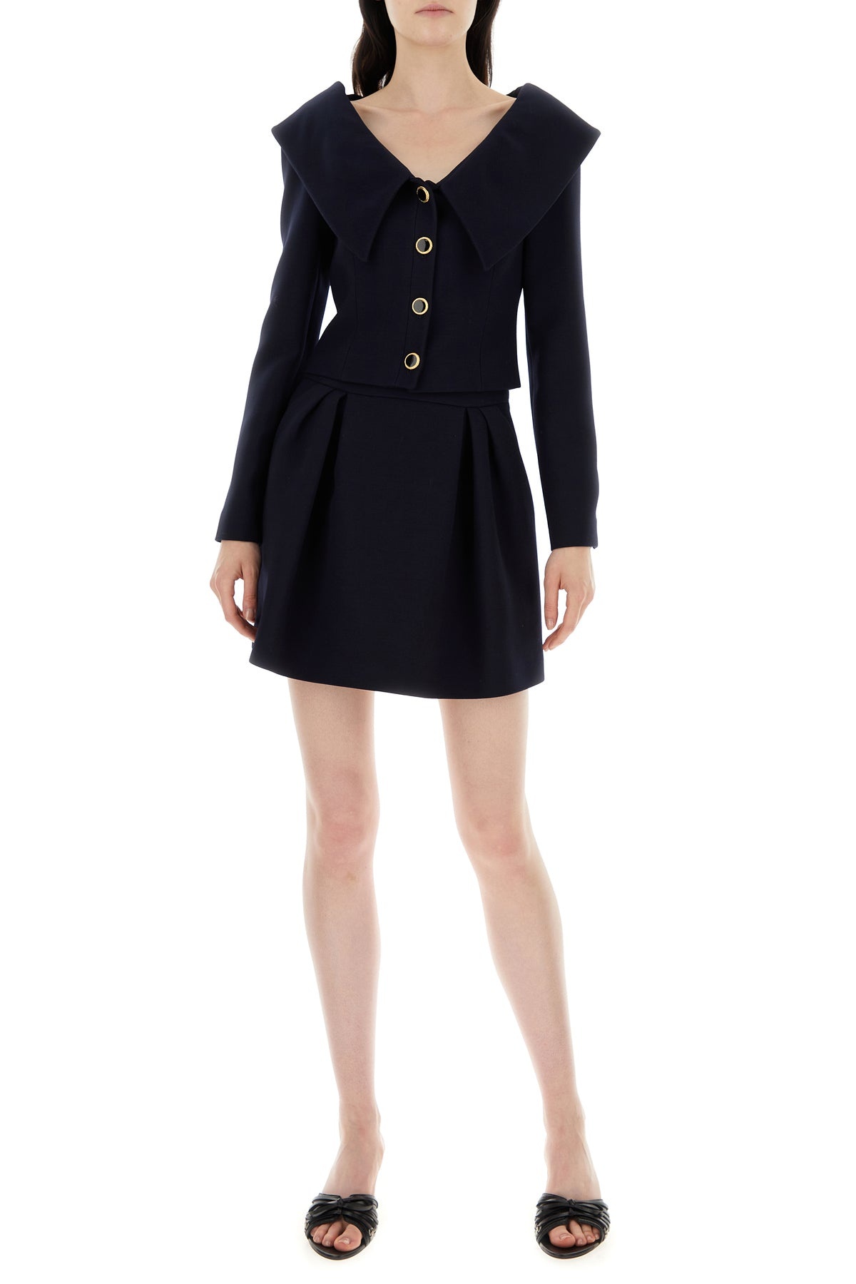 Navy blue wool mini skirt - 6