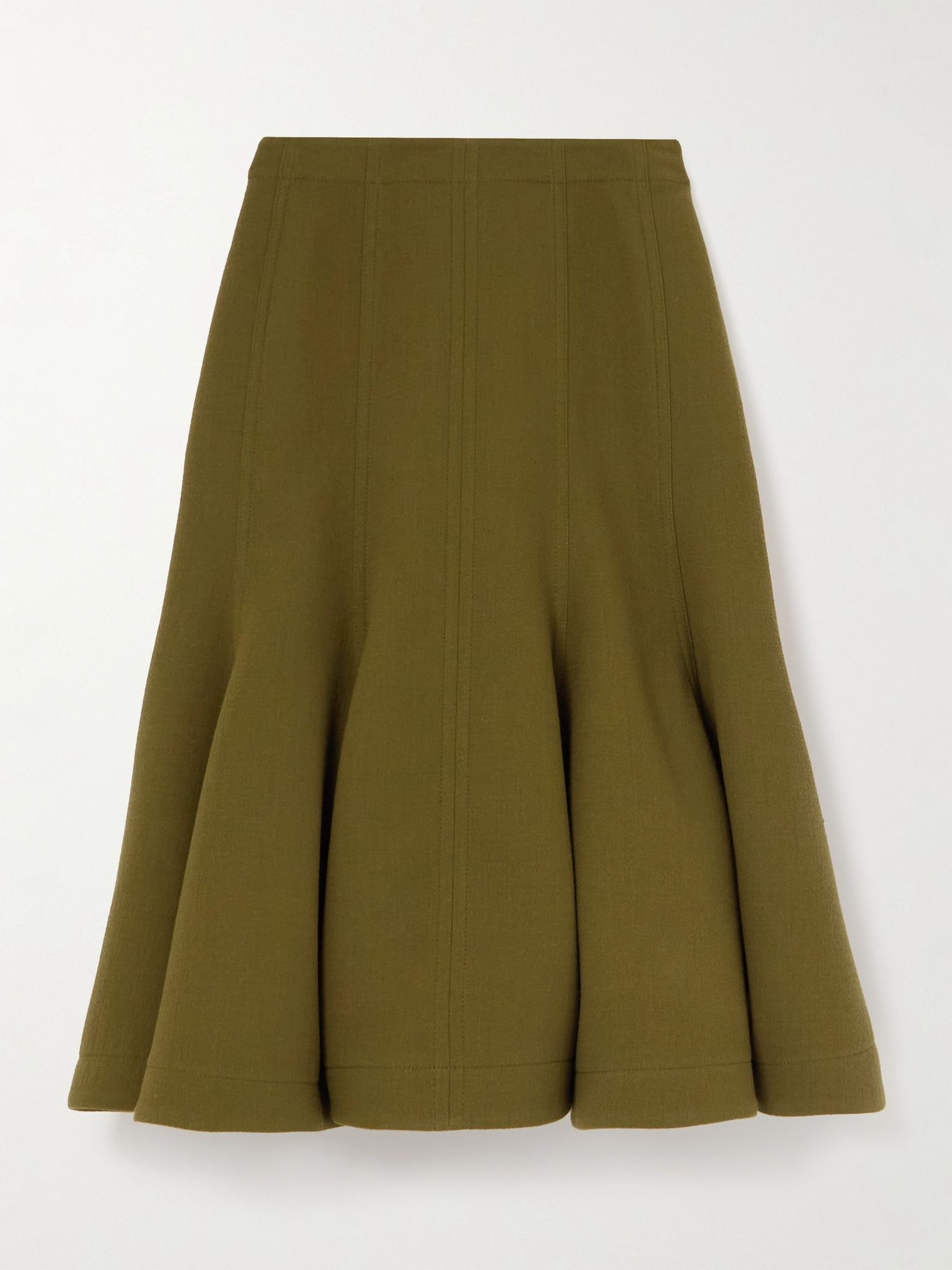 Paneled pleated wool-crepe midi skirt Green - 1