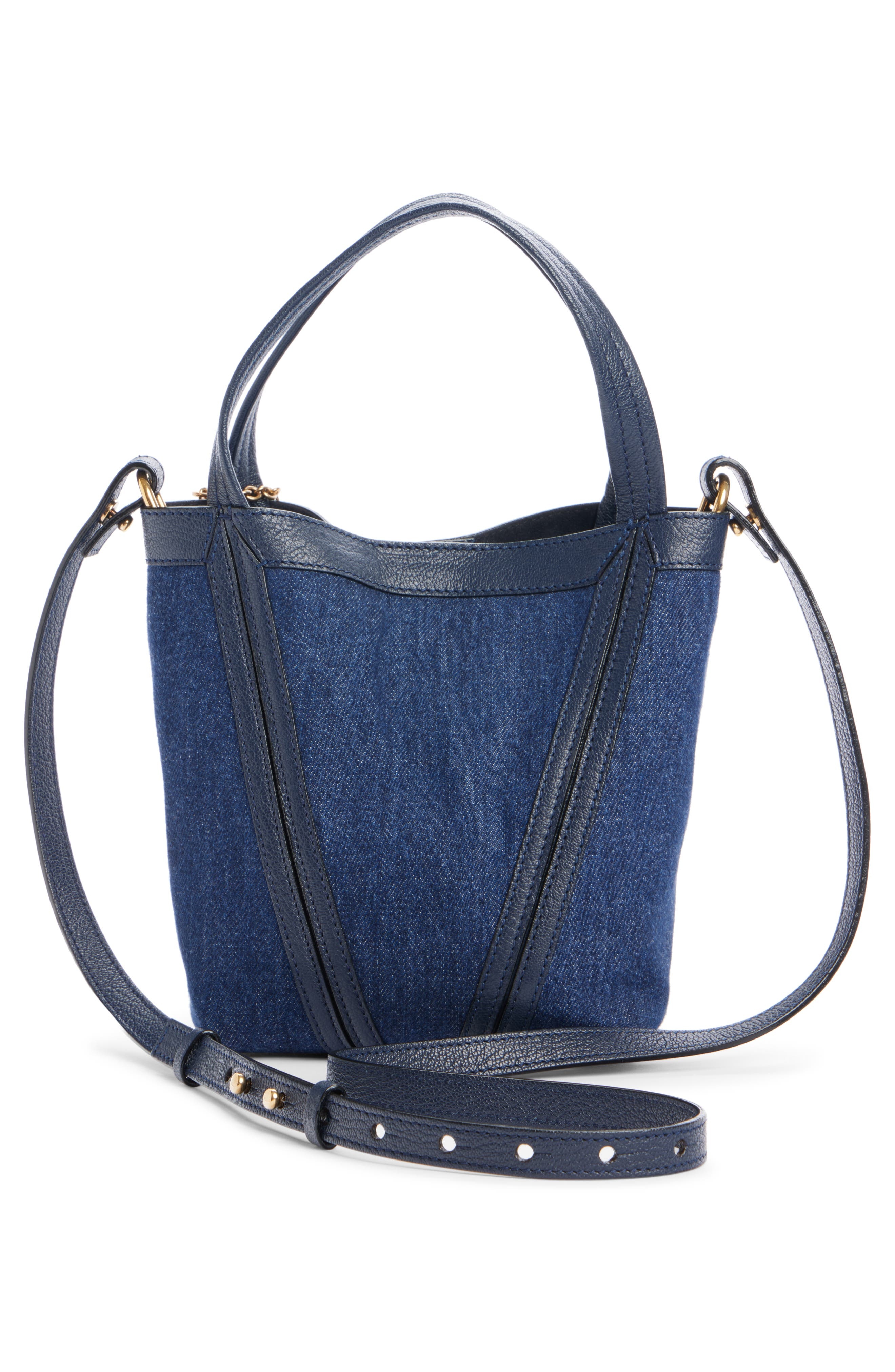 Chloé Small Spin Leather Trim Denim Tote in Submarine Blue at Nordstrom - 3
