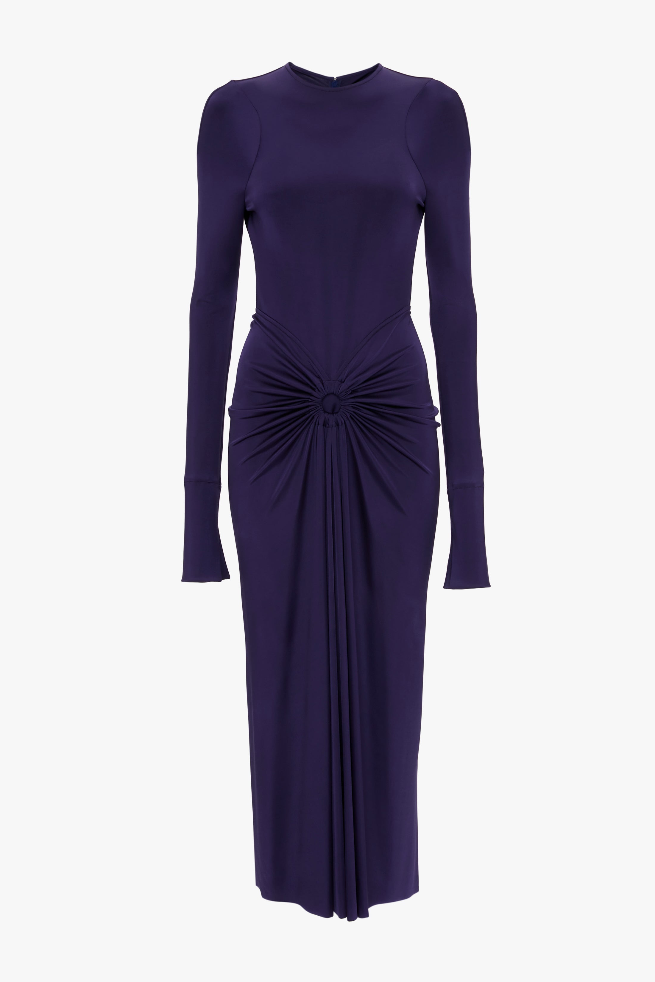 Long Sleeve Gathered Midi Dress In Ultraviolet - 1