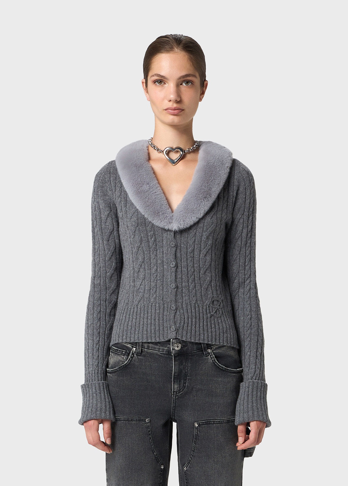 CARDIGAN WITH FAUX FUR COLLAR - 3