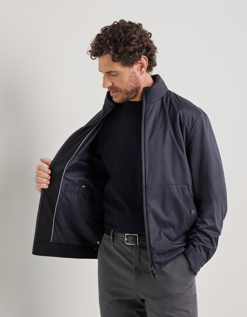 CARAMEL MIXED-MATERIAL ULTRALIGHT SUEDE BOMBER JACKET WITH KNIT INSERTS 124