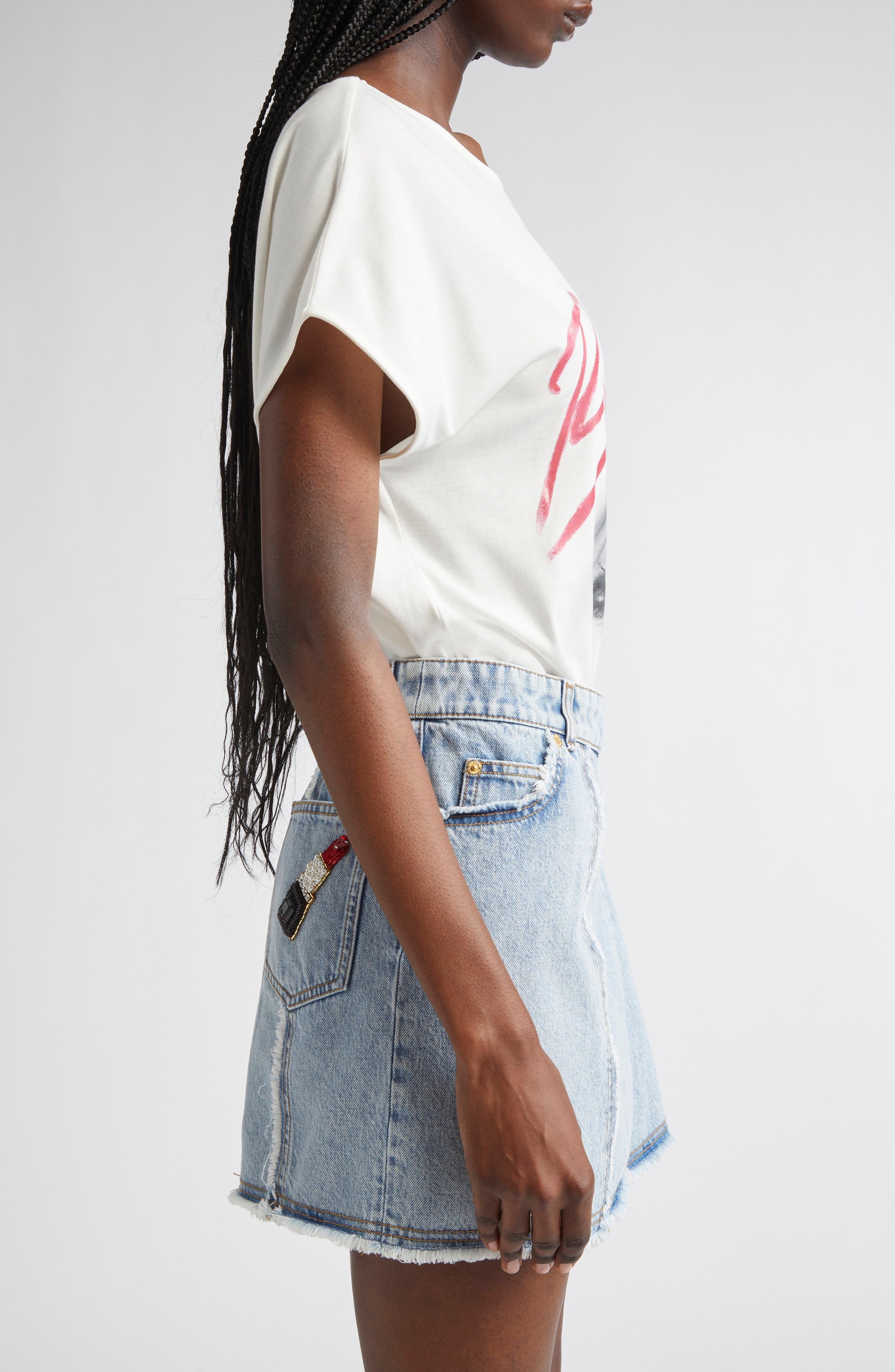 Balmain Eye Boat Neck Graphic T-Shirt in White Multi at Nordstrom - 4