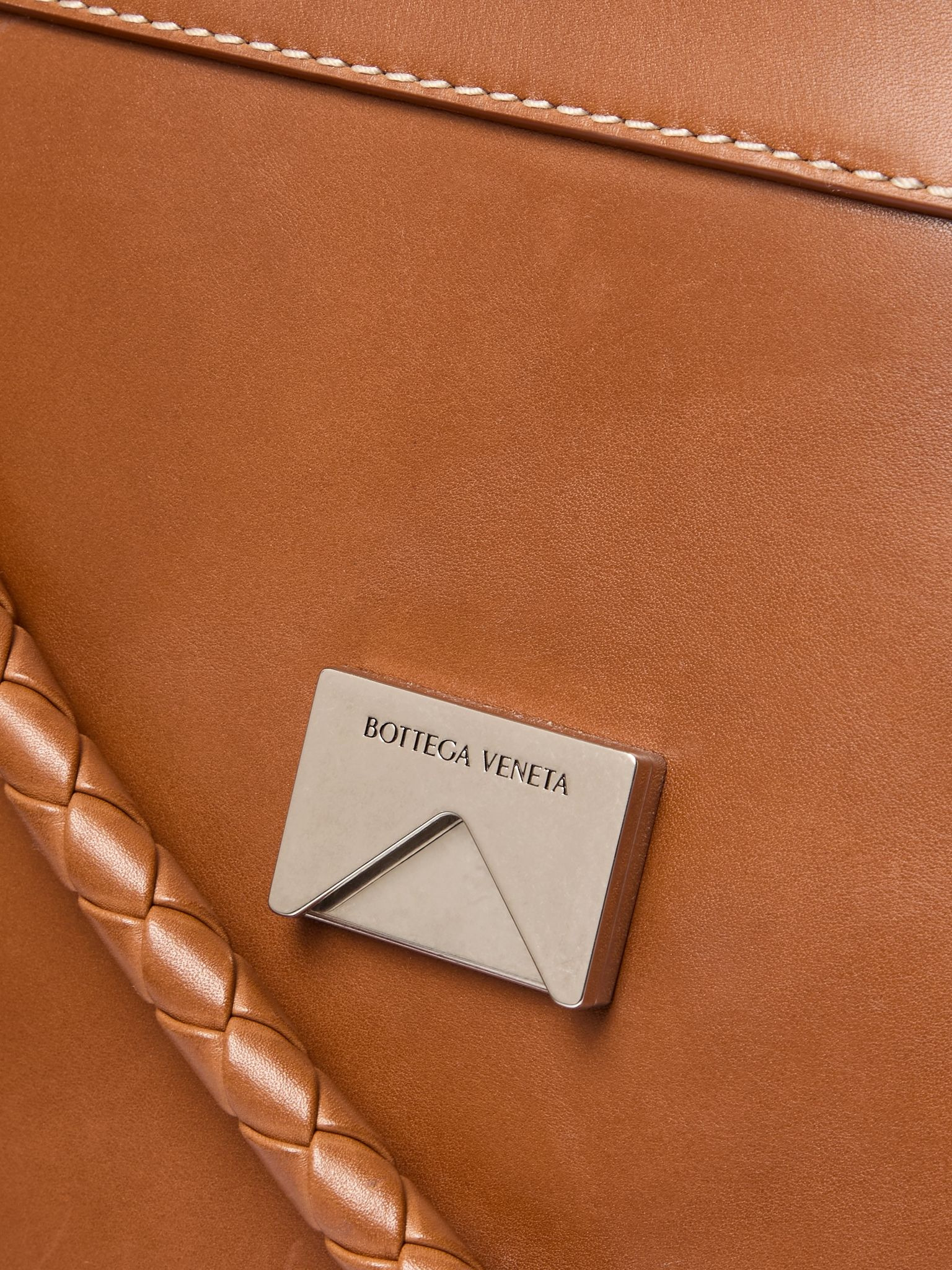 Andiamo Intrecciato-Trimmed Leather Messenger Bag Brown - 4