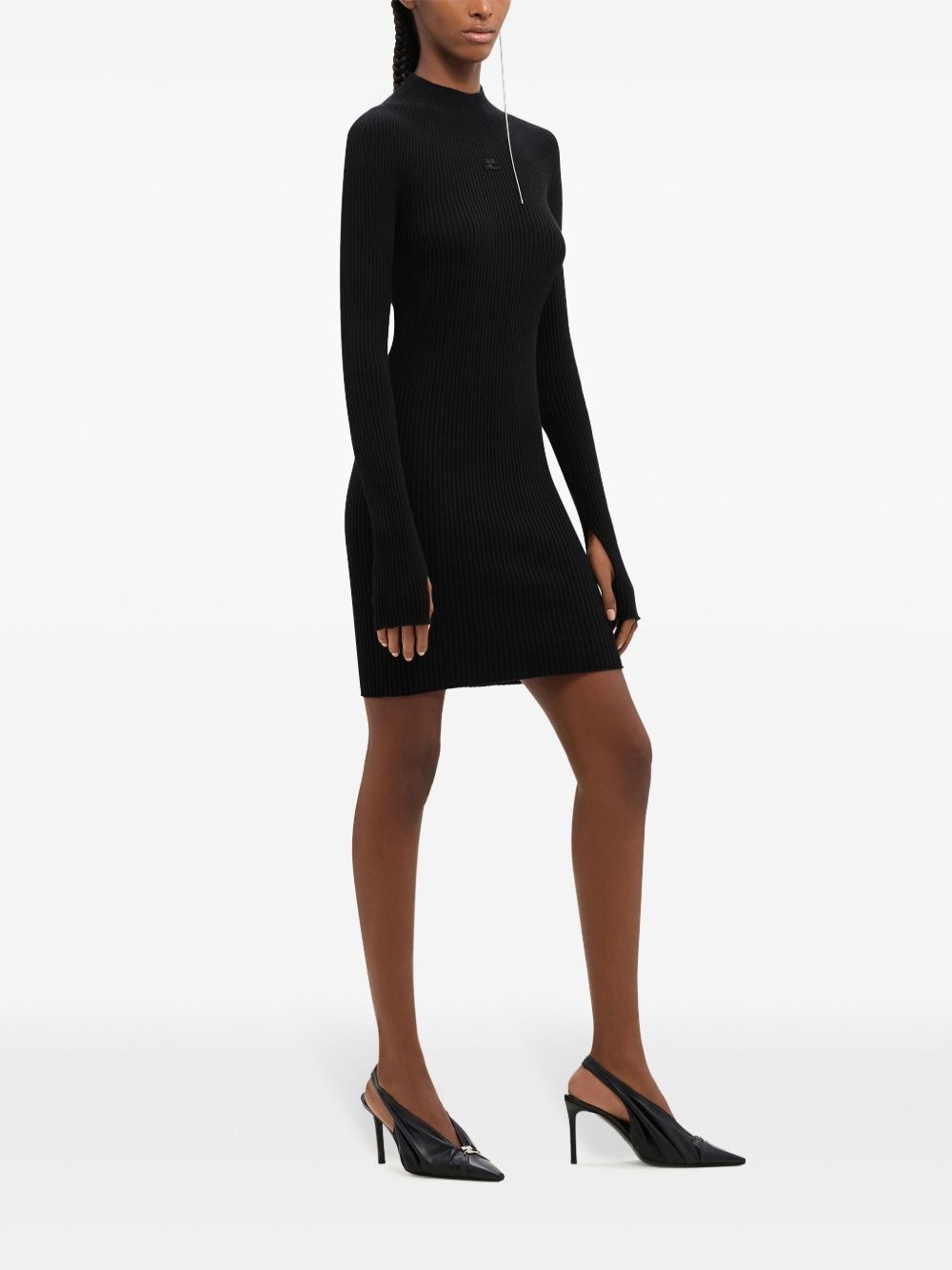 ribbed-knit mock neck mini dress - 3