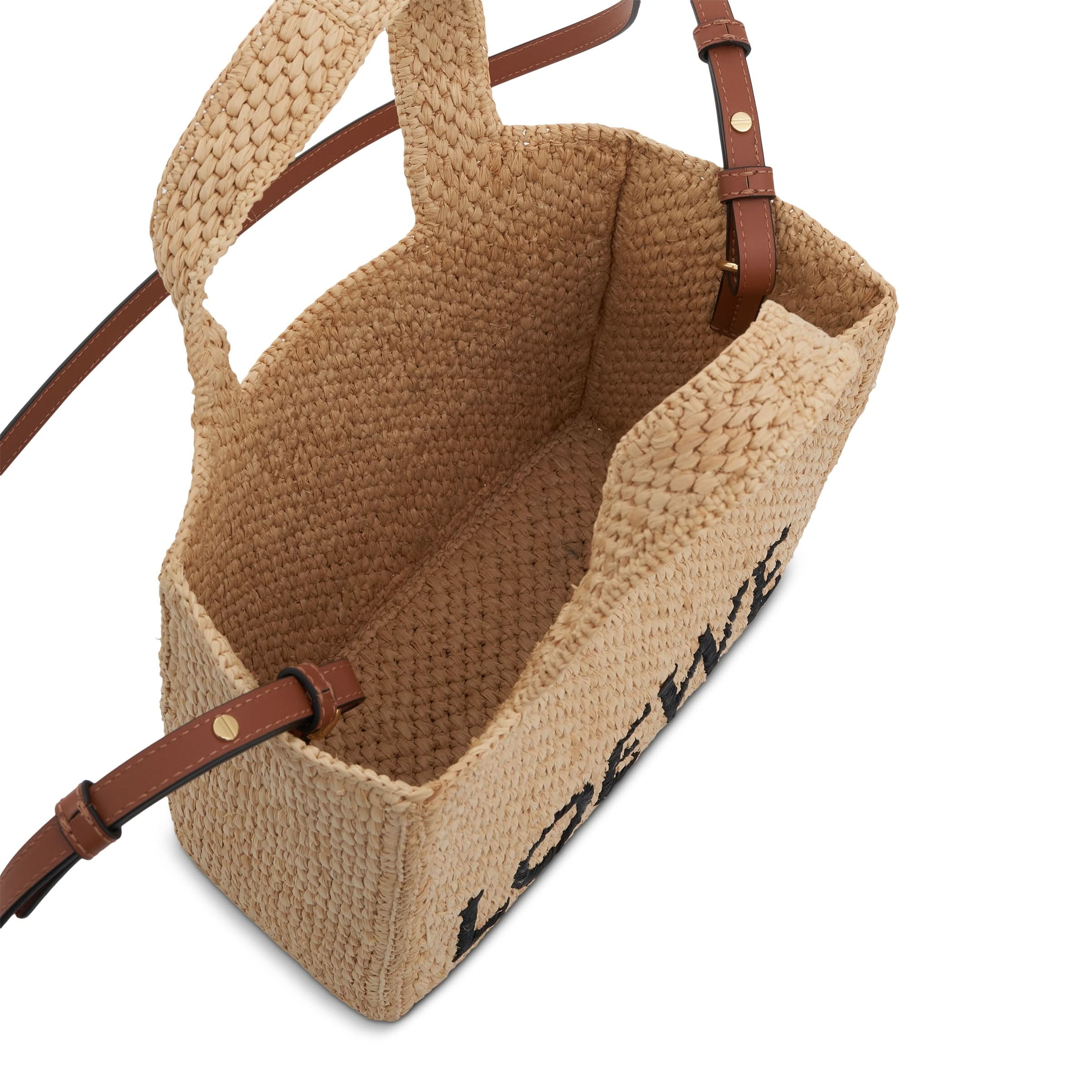 Small Logo Font Tote Bag in Raffia and Calfskin in Natural - 4