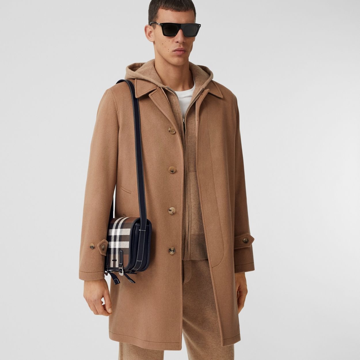 Check Print and Leather Messenger Bag - 4
