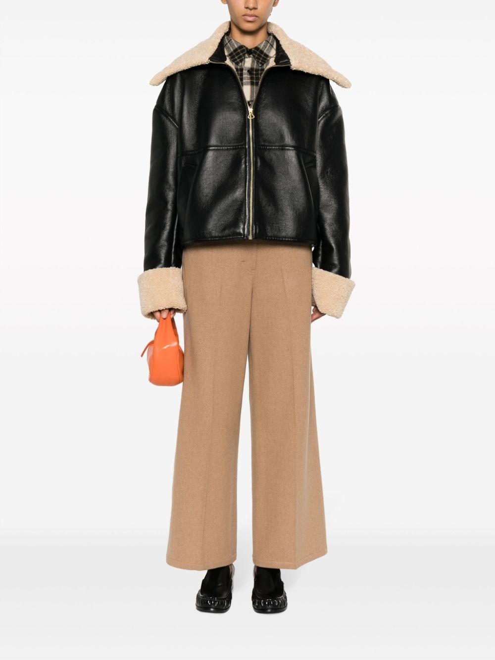 logo-tag felted wide-leg trousers - 2