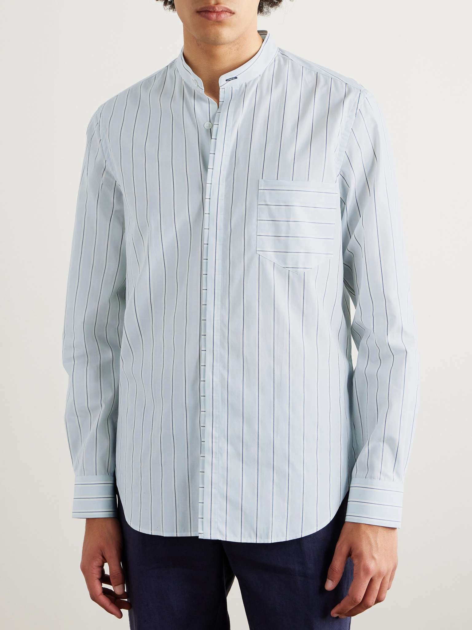 Grandad-Collar Striped Cotton-Poplin Shirt - 3