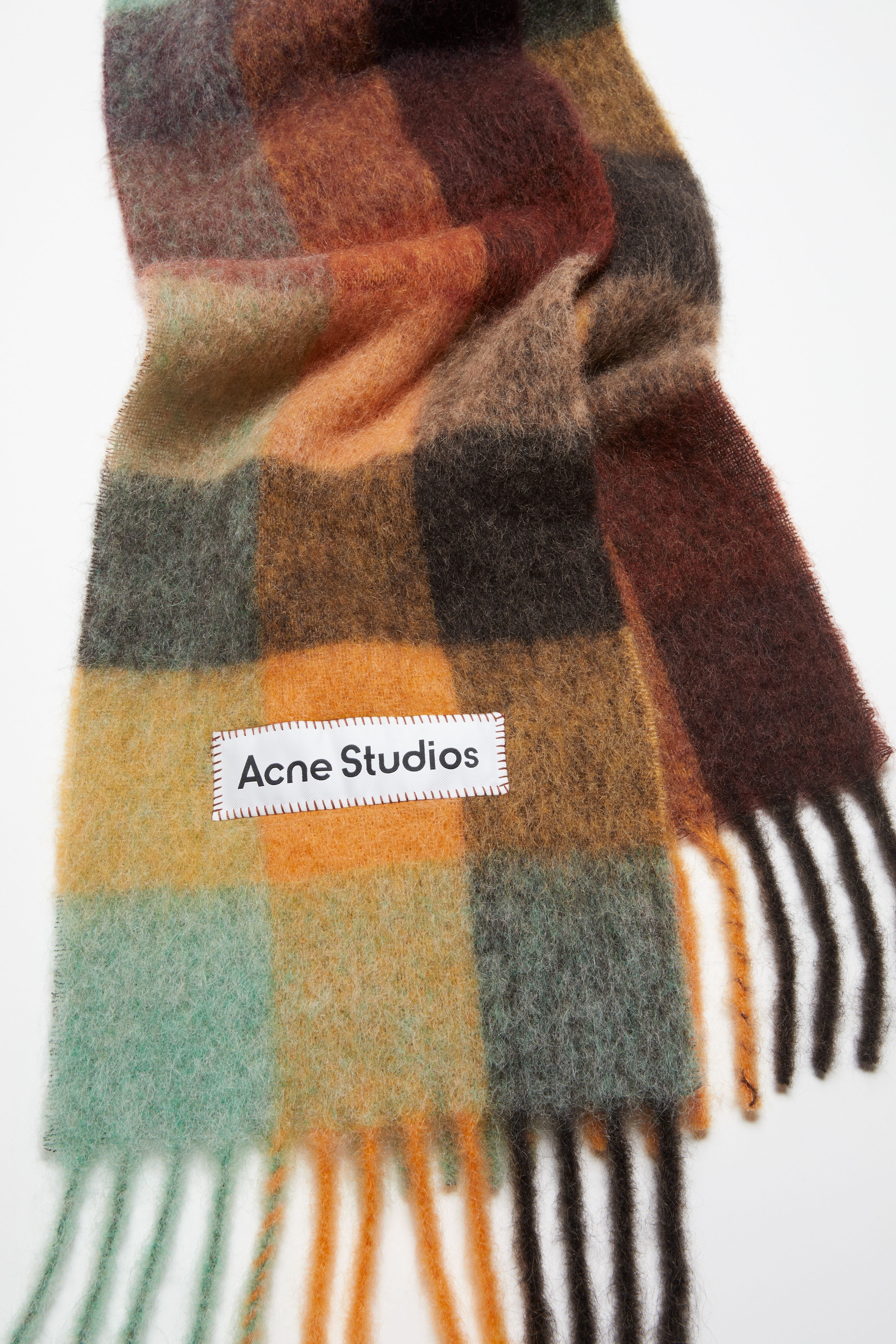Mohair checked scarf - Chestnut brown/yellow/green - 4