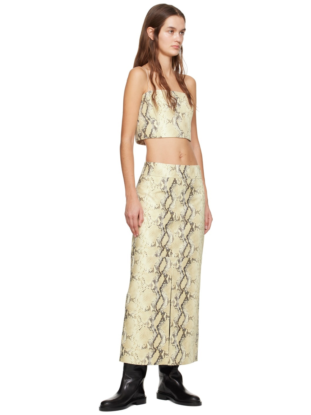 Beige Python-Embossed Leather Camisole - 4