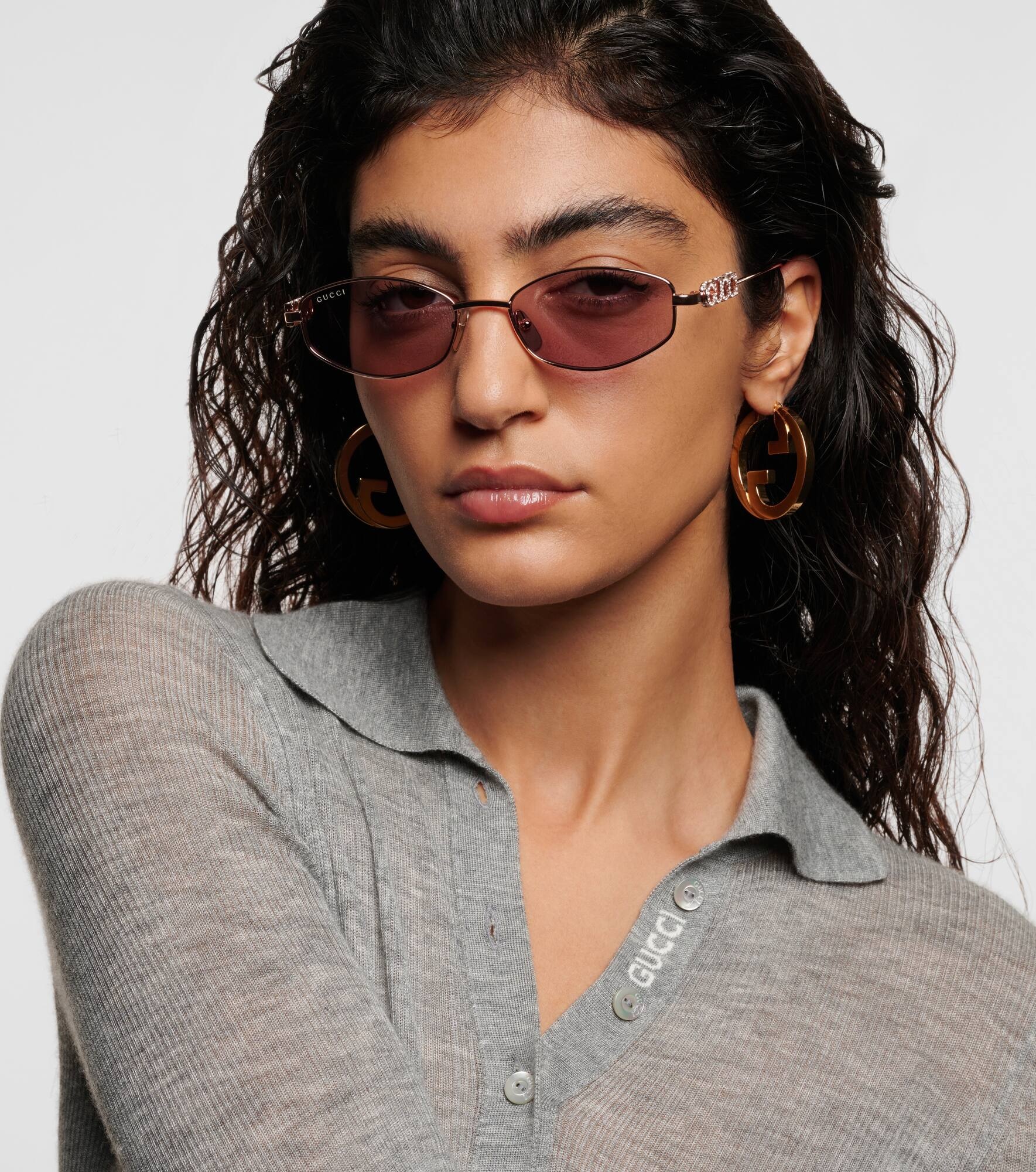 Logo embellished oval sunglasses - 3