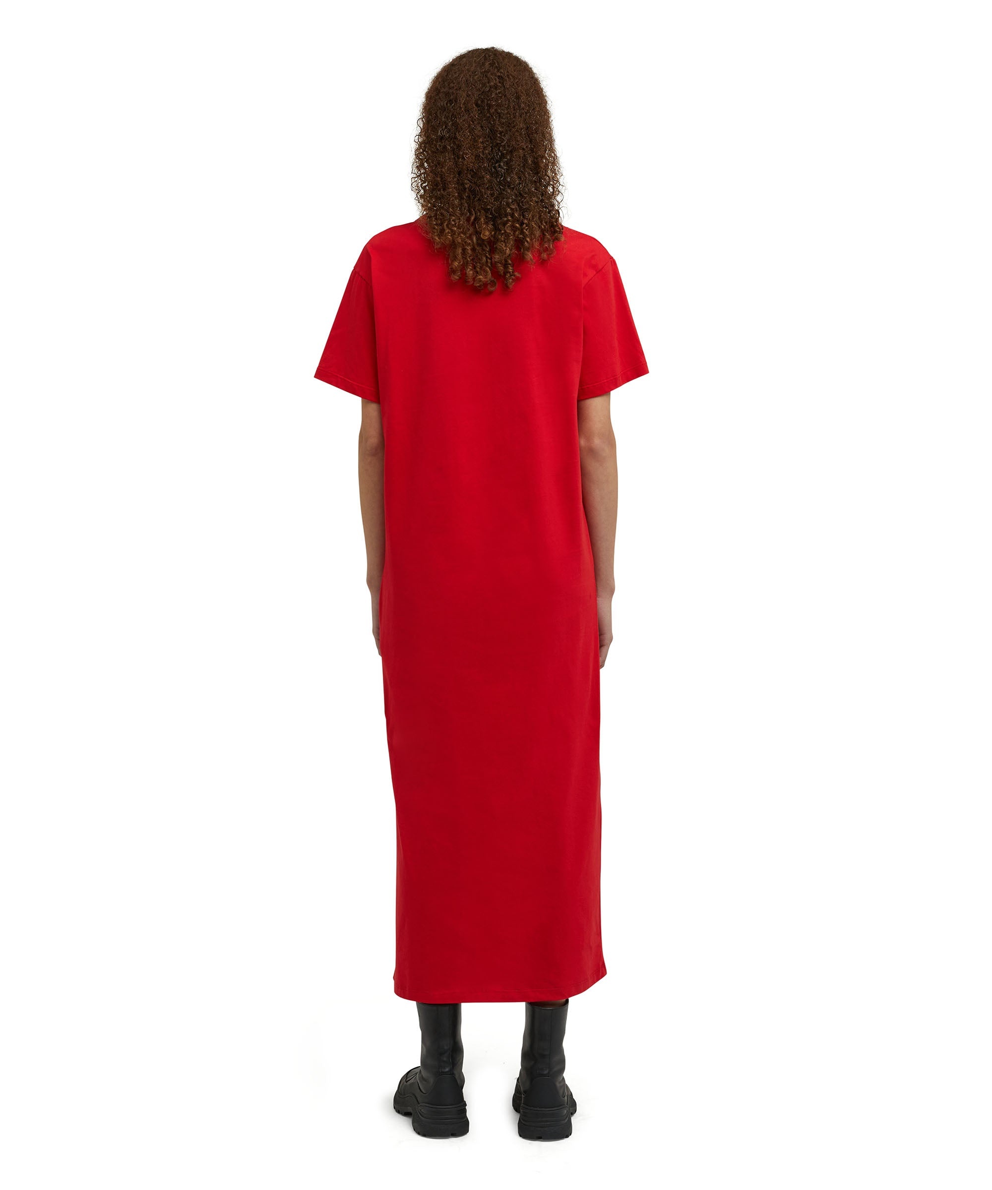 Long cotton dress with side slit and logo - 4