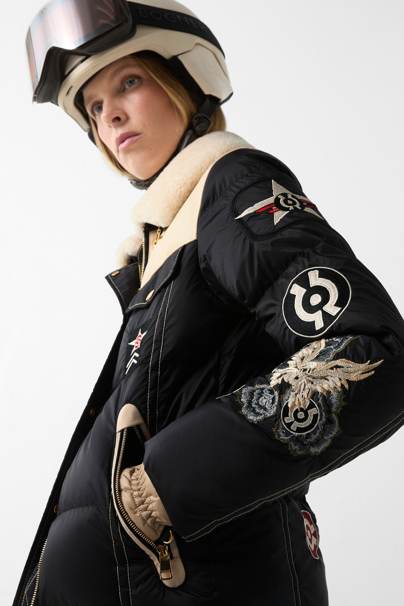 Amia down ski jacket in Black/cream 7