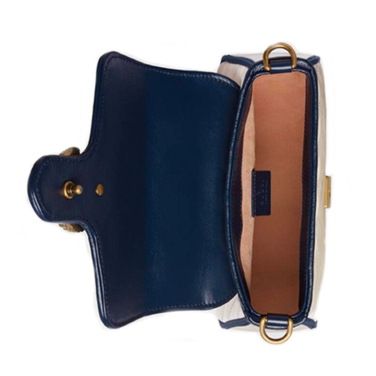 (WMNS) Gucci GG Marmont Gold Logo Colorblock Leather Chain handbag Mini White / Blue Retro 583571-0O - 2