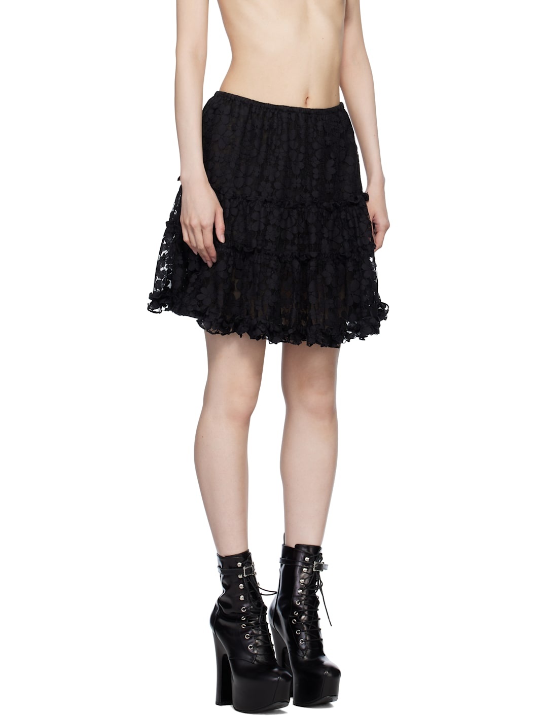 Black Shadow Blossom Tiered Petticoat Miniskirt - 2