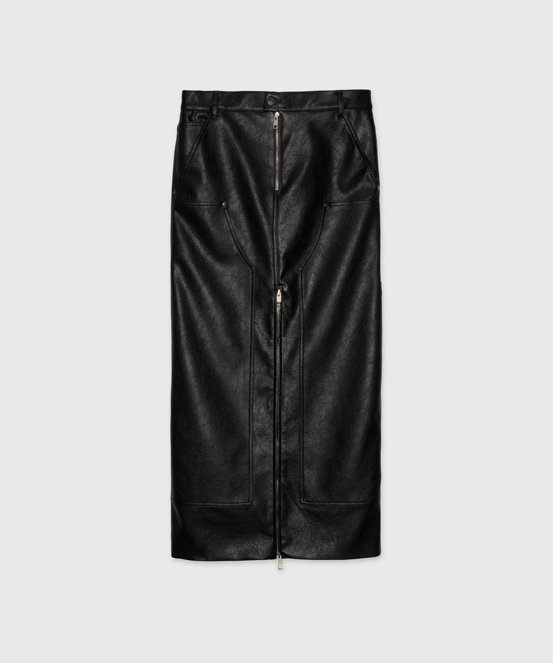Long black skirt in hammered faux leather 1