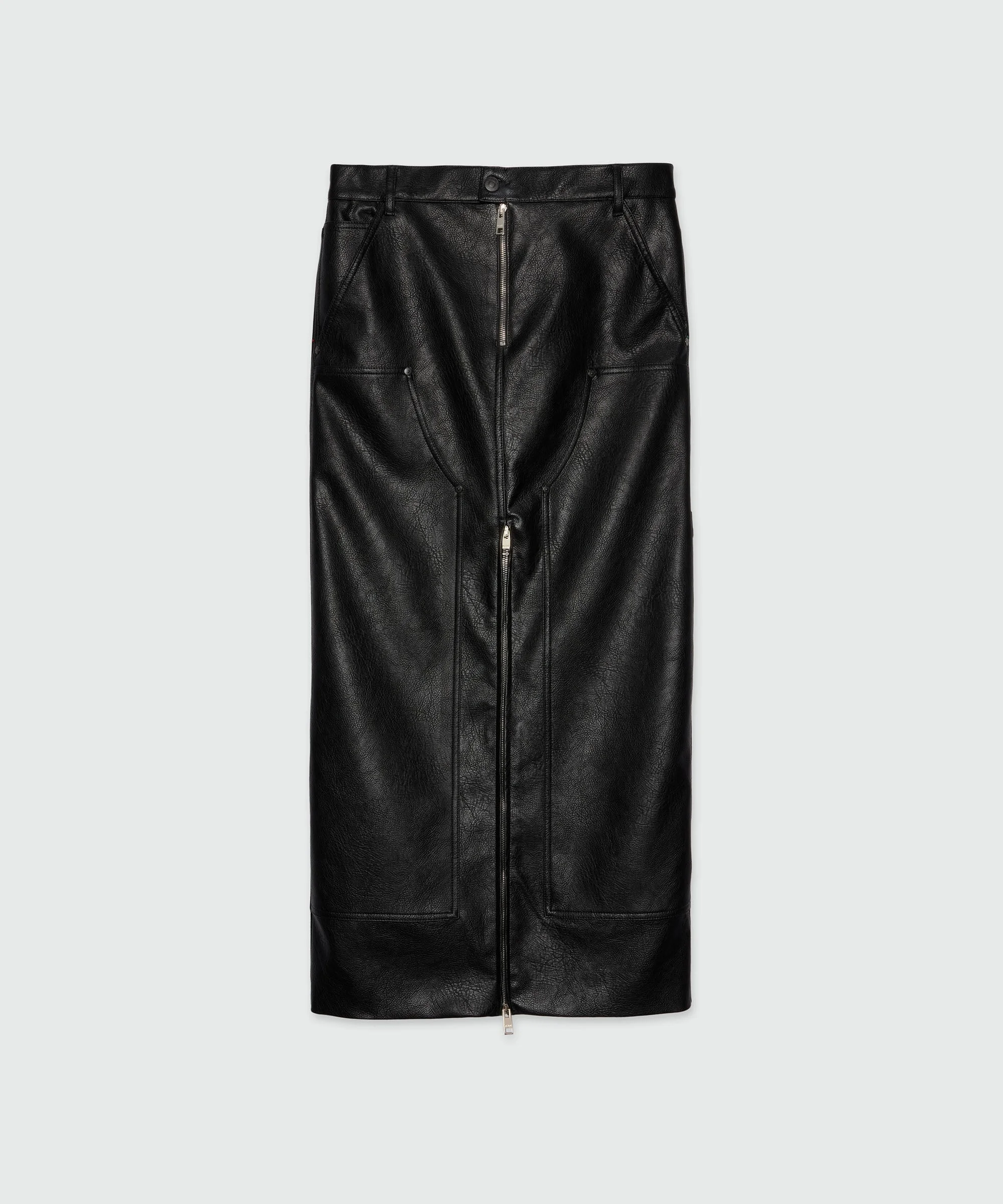 Long black skirt in hammered faux leather - 1