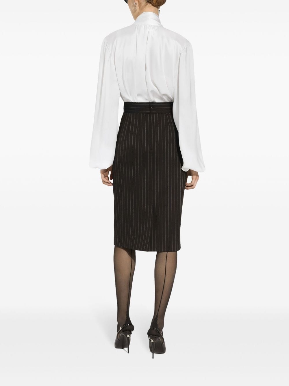 virgin wool-blend pinstripe midi skirt - 4