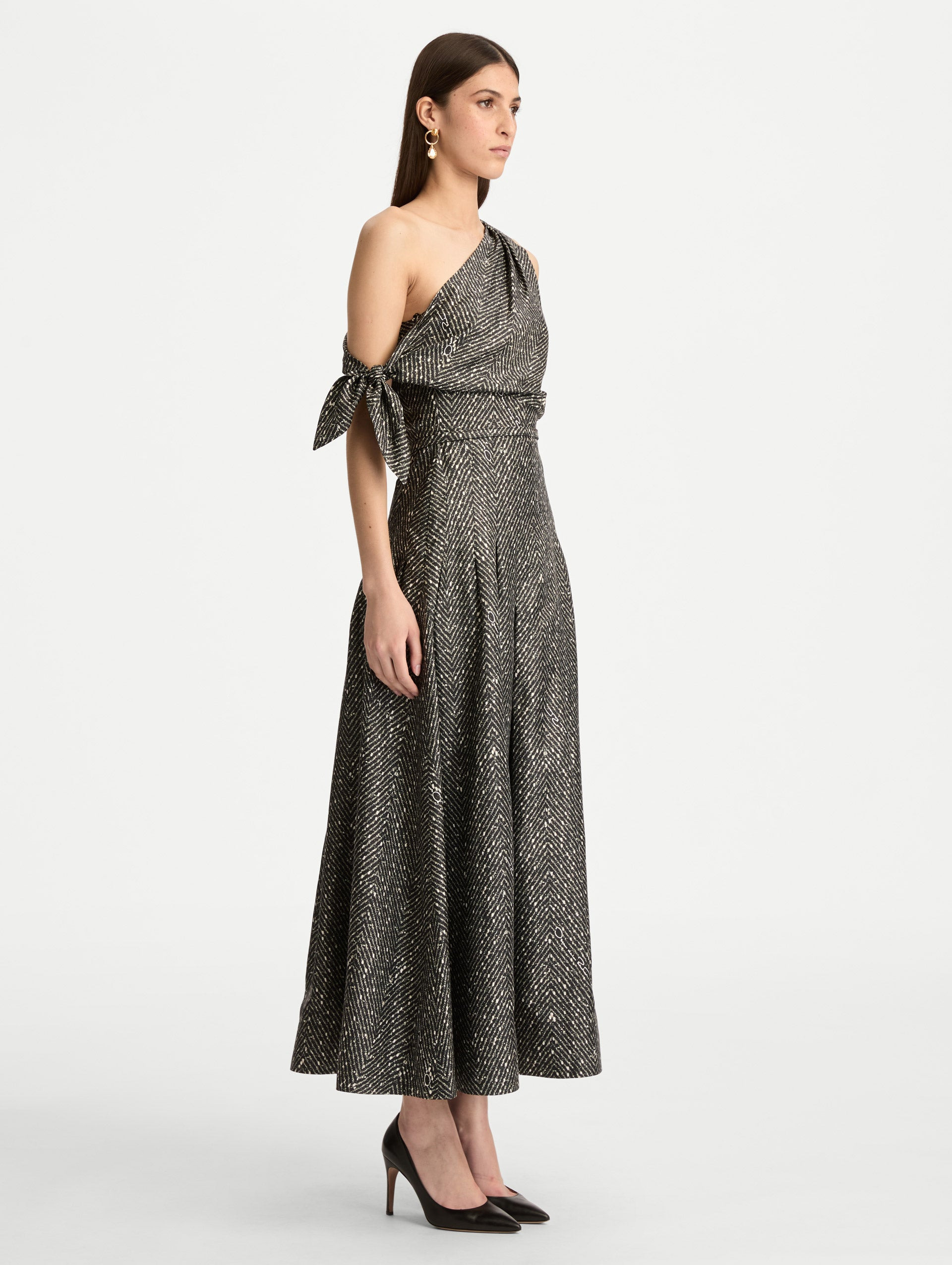CHEVRON SILK TWILL DRESS - 4