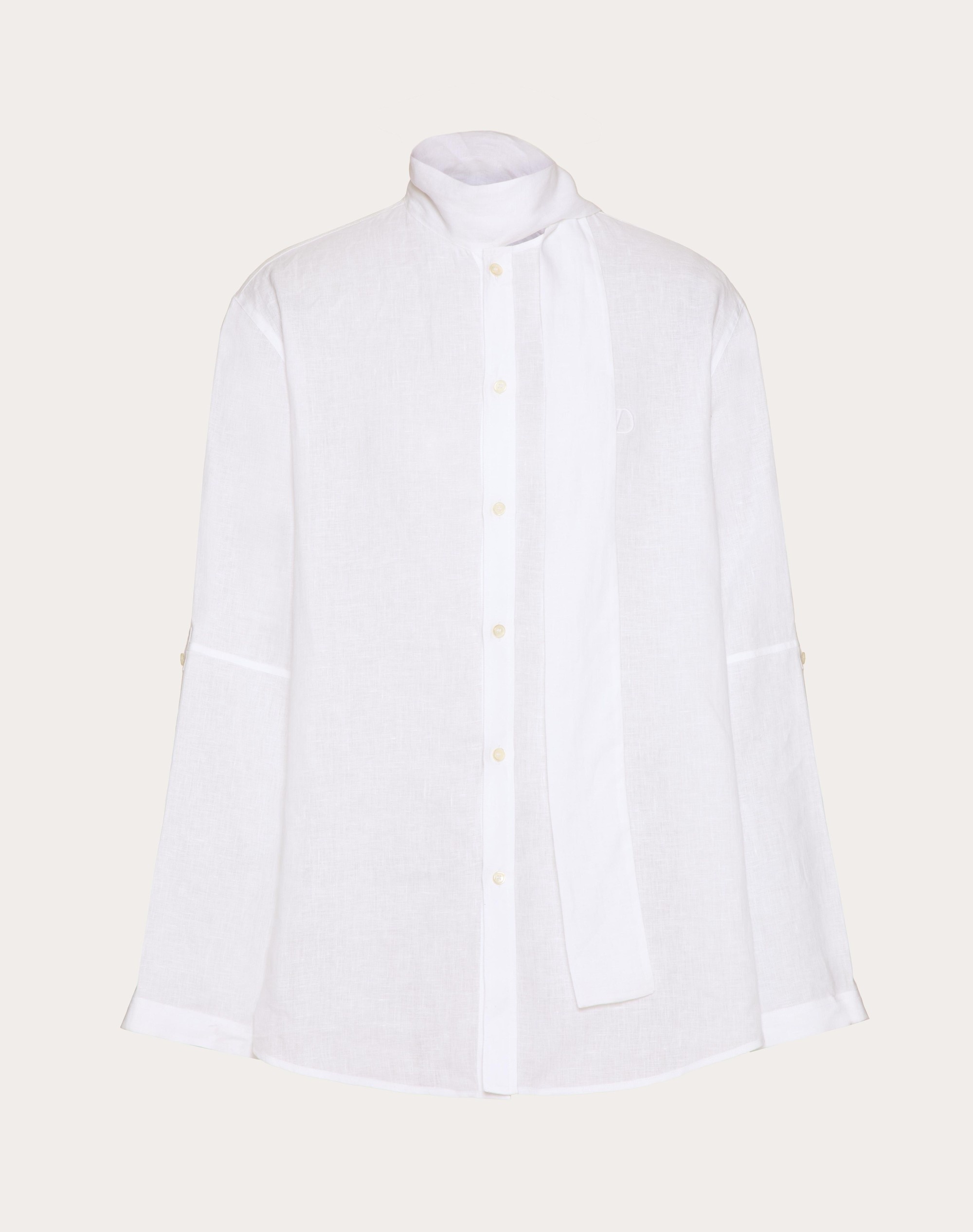 LINEN SHIRT WITH SCARF COLLAR AND SIGNATURE VLOGO EMBROIDERY - 1
