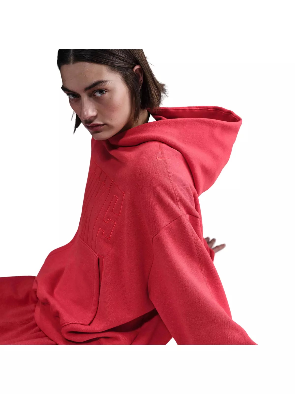 Women's Sportswear Over-Oversized French Terry Pullover Hoodie-Red - 3