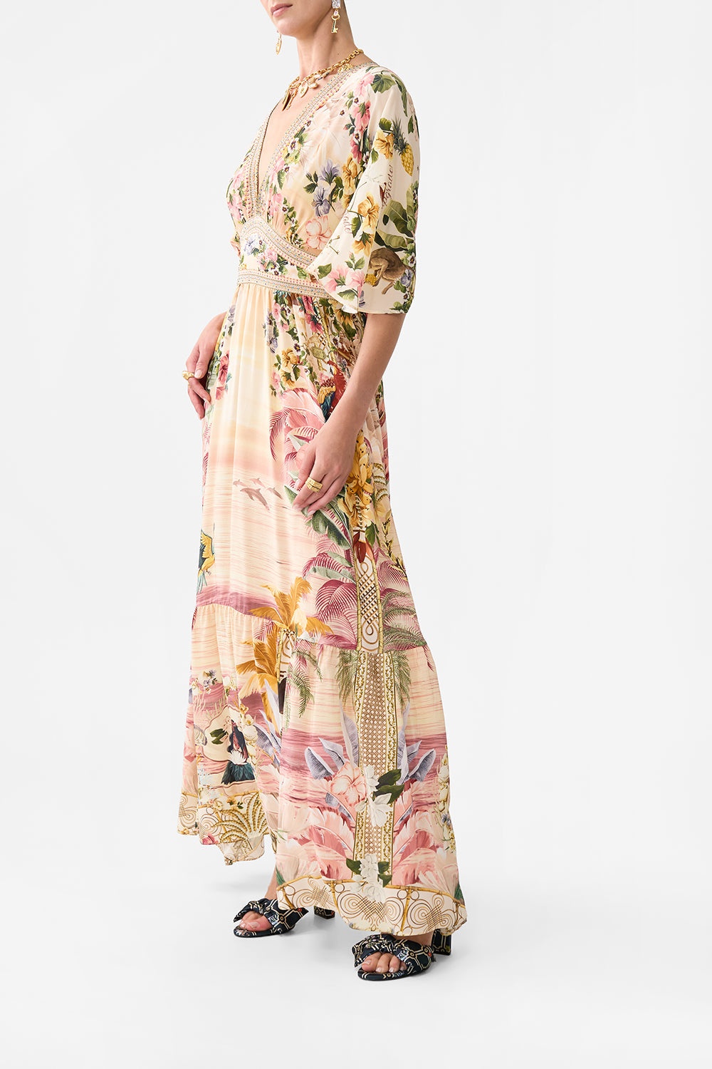WAISTED DRESS WITH HEM RUFFLE - 4