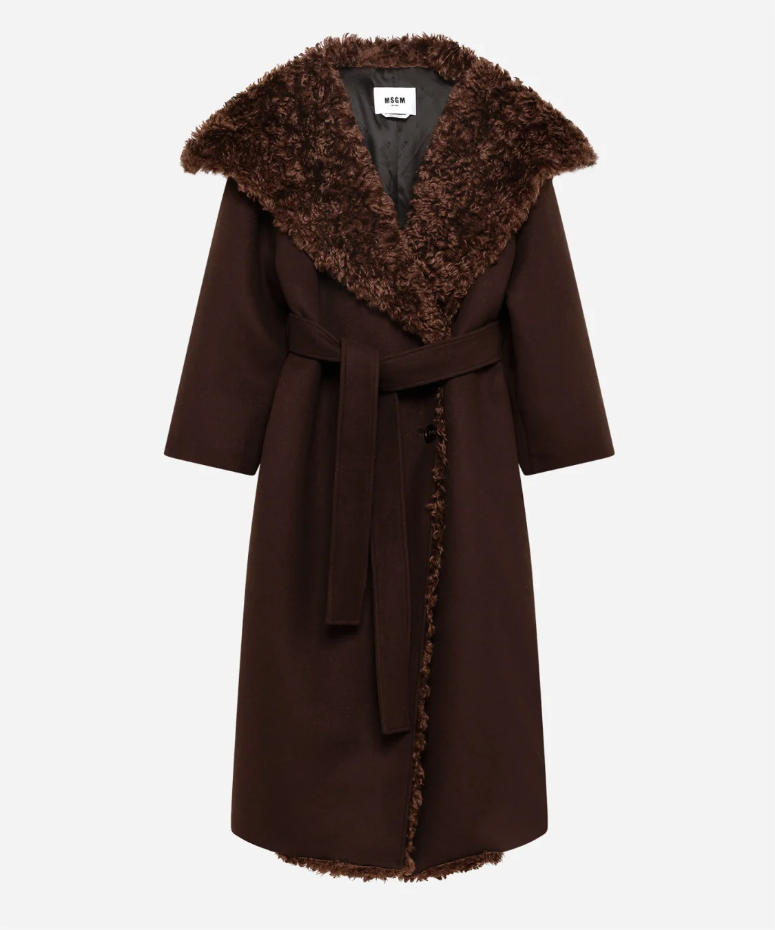 Single-breasted wool blend coat with maxi faux fur lapels - 1