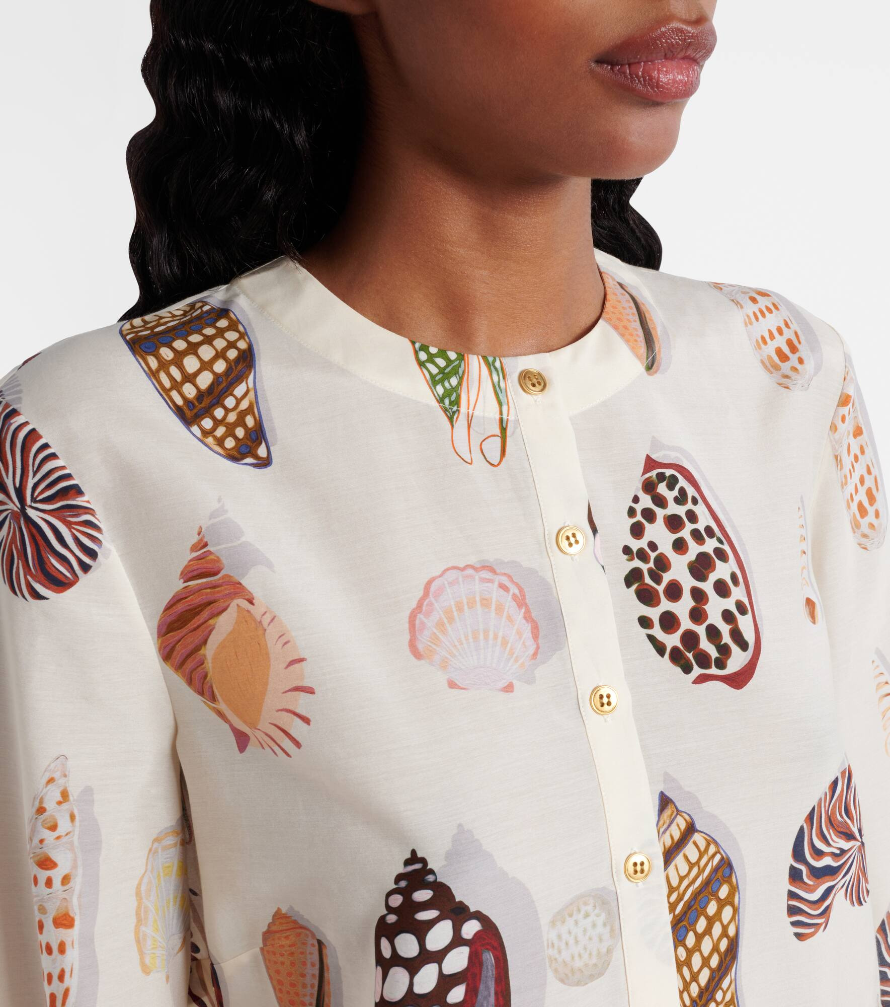 Creme printed coton and silk minidress - 4