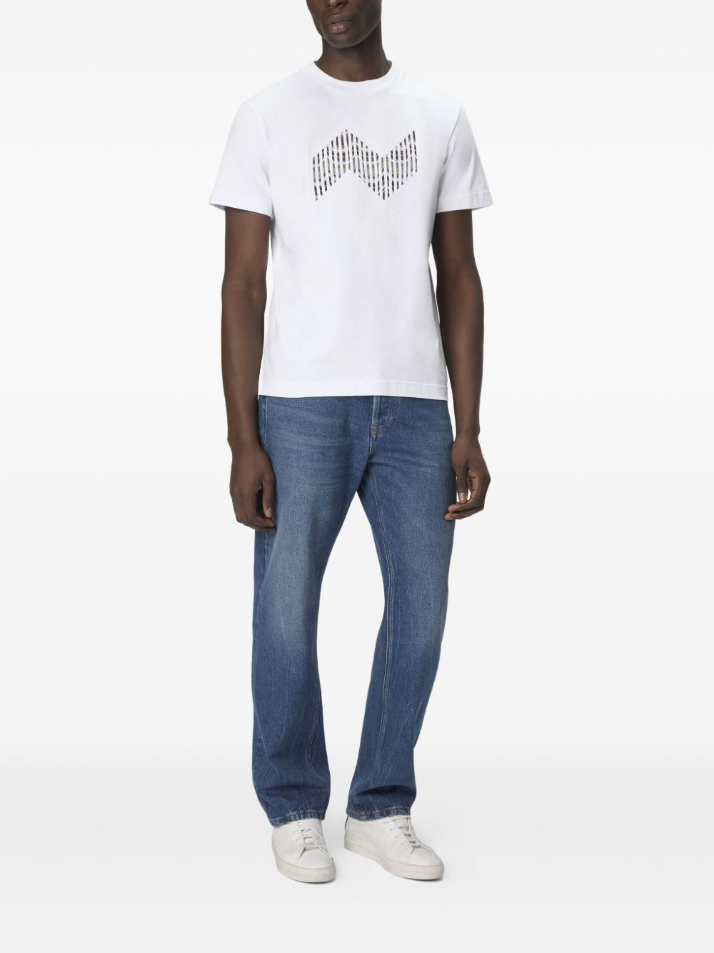 zig-zag pattern logo-embroidered T-shirt - 2