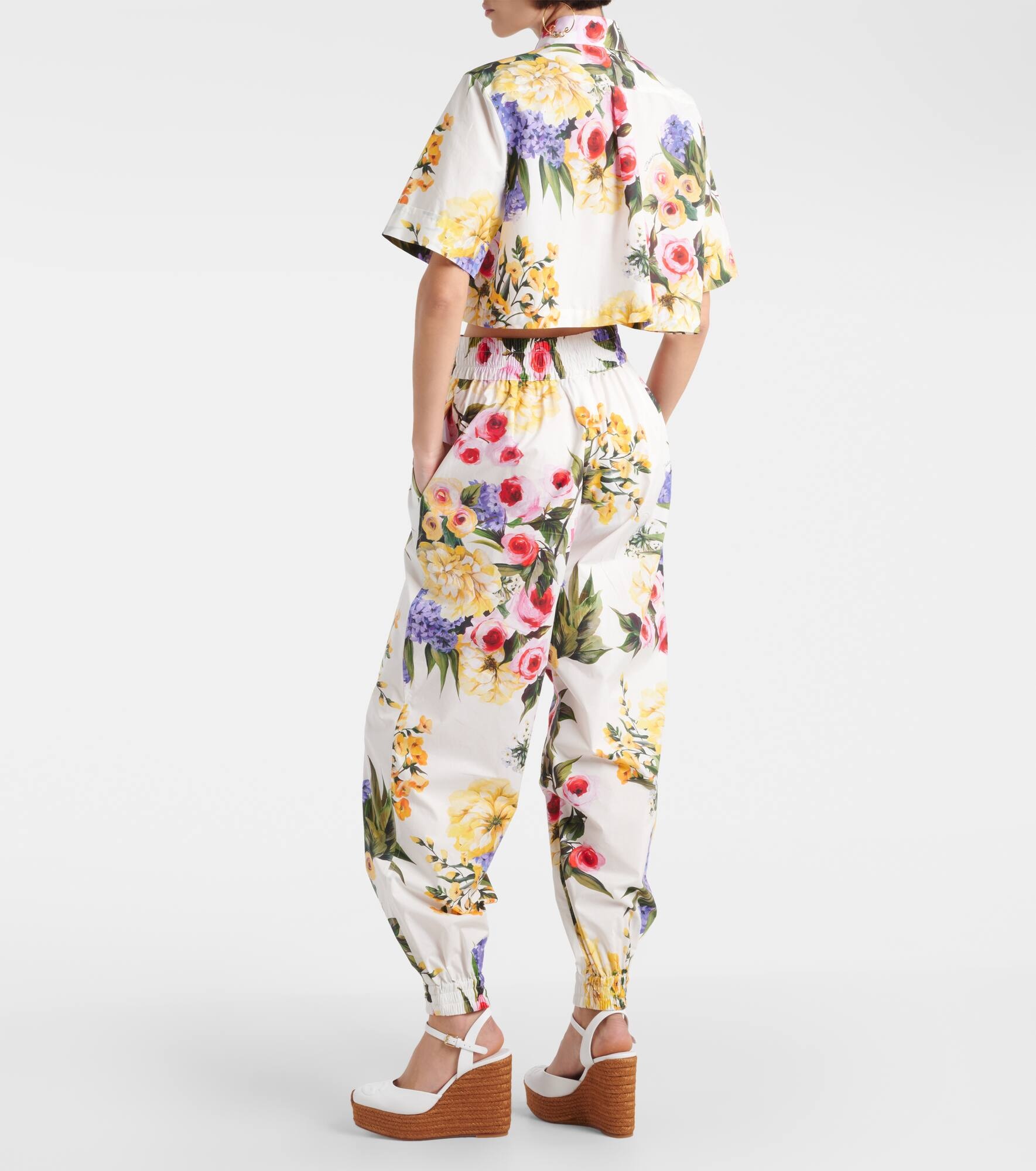 Floral cotton poplin tapered pants - 3
